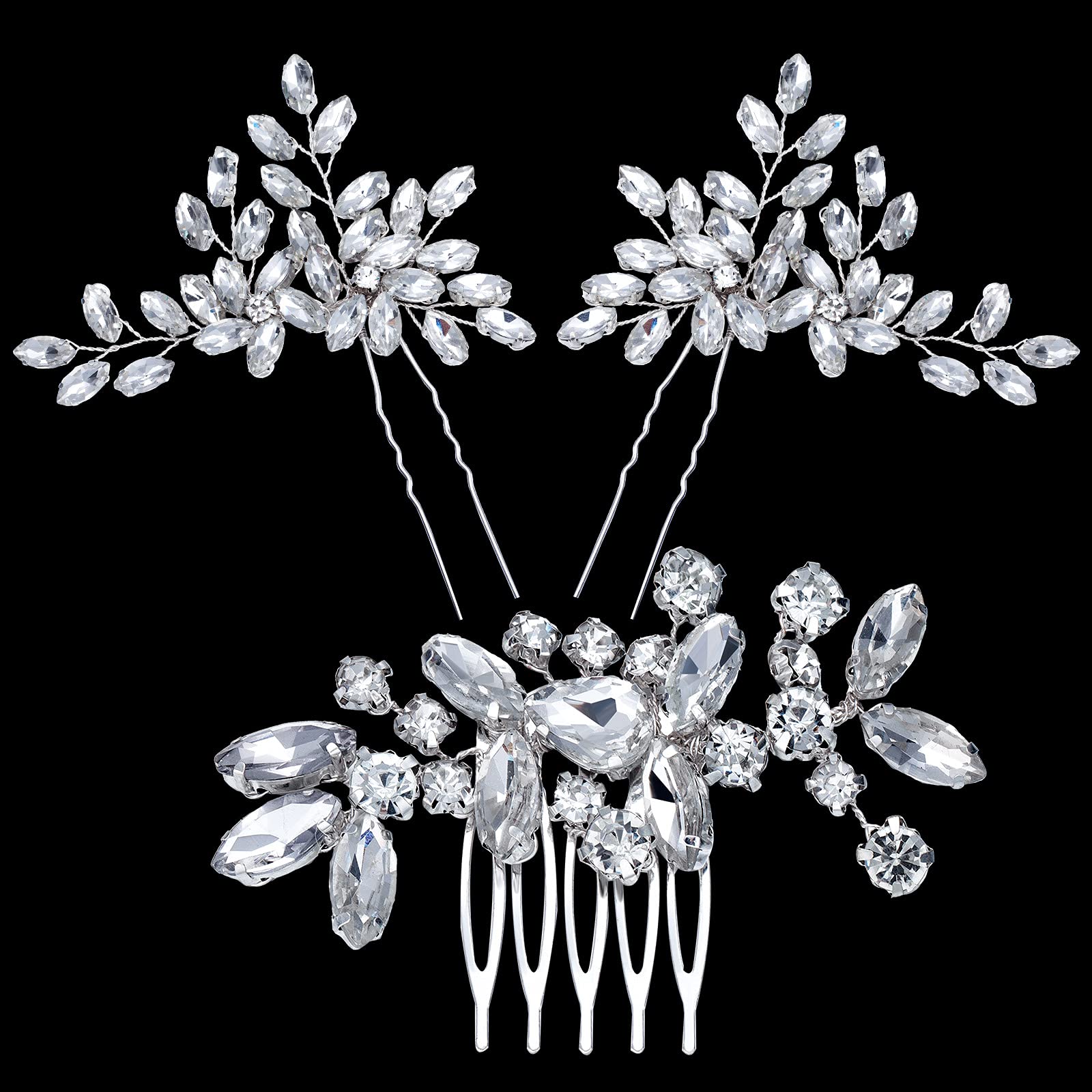 3 Pieces Rhinestone Silver Bridal Hair Combs - Crystal Wedding Hair Side Combs for Women and Girls - Perfect for Bridal Parties, Prom, and Formal Events
