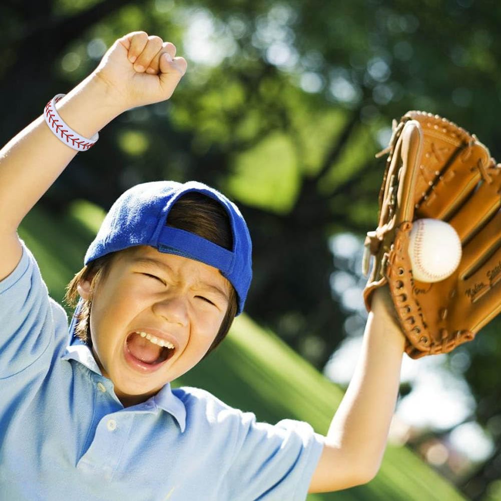 BAOZOON 12 Pack Genuine Leather Baseball Bracelets - Adjustable Sports Wristbands for Men, Women, Boys & Girls - Baseball Player Gifts, Team Spirit Accessories - Perfect for Games, Training & Fan Support