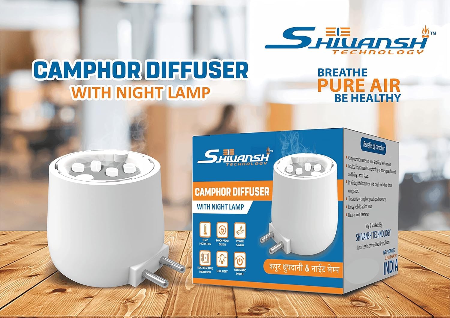 SHIVANSH TECHNOLOGY® Electric Camphor Burner & Diffuser for Home - Aromatherapy Essential Oil Diffuser with Night Light, Puja Incense Burner Machine, Safe Bakhoor Warmer for Meditation, Yoga & Relaxation | Perfect for Home, Office & Spa Use