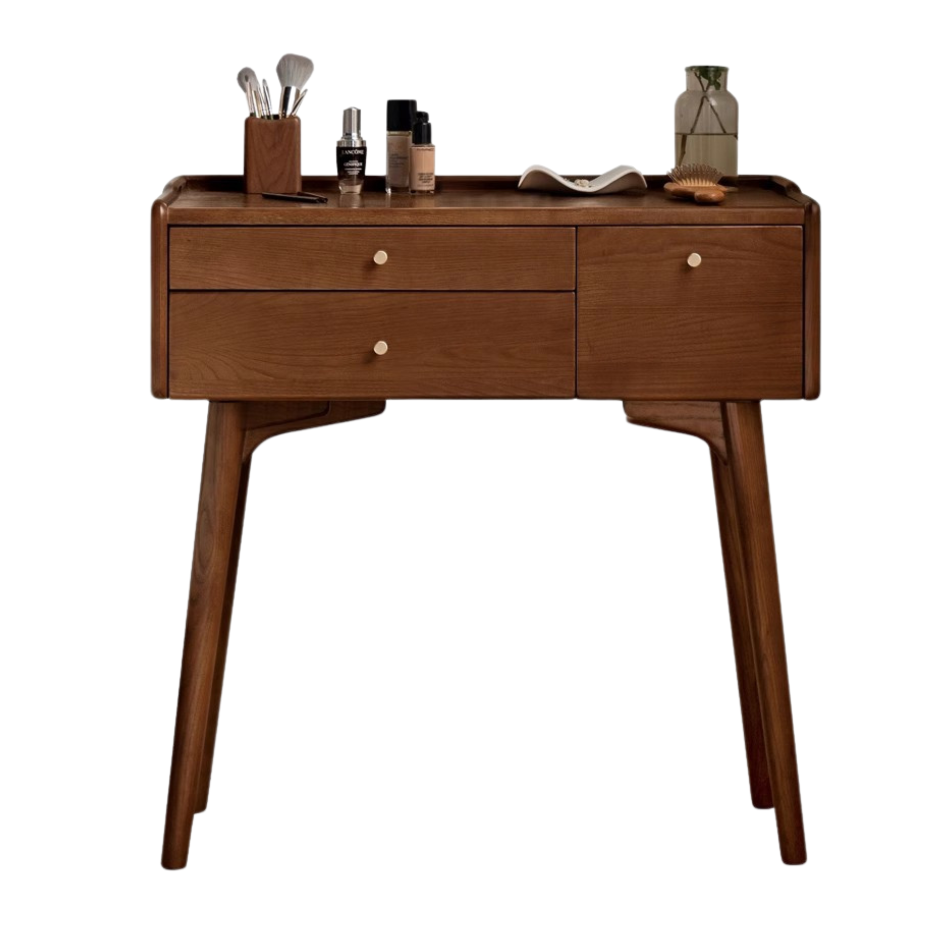 Premium Black Walnut & Ash Solid Wood Dressing Table - Elegant Vanity Desk with Mirror for Bedroom, Bathroom & Makeup Area | Natural Wood Finish, Spacious Storage & Durable Construction