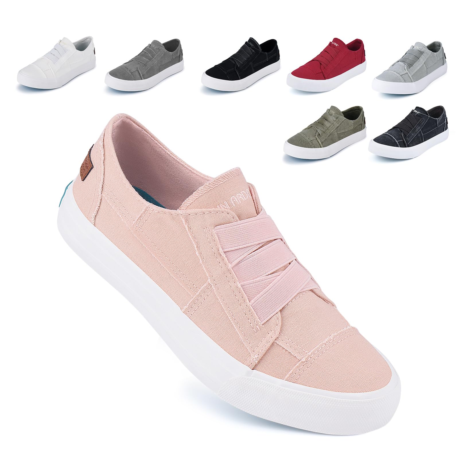 JENN ARDOR Women's Slip On Sneakers - Elastic Low Top Canvas Walking Shoes for Women | Comfortable No Lace Casual Flats | Perfect for Work, Travel & Everyday Wear