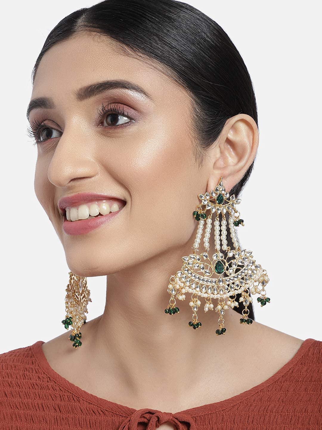 Exquisite Gold Plated Indian Wedding Bollywood Kundan Pearl Dangler Drop Earrings for Women (E2636-1) – Perfect for Bridal Jewelry, Festive Occasions & Cultural Celebrations