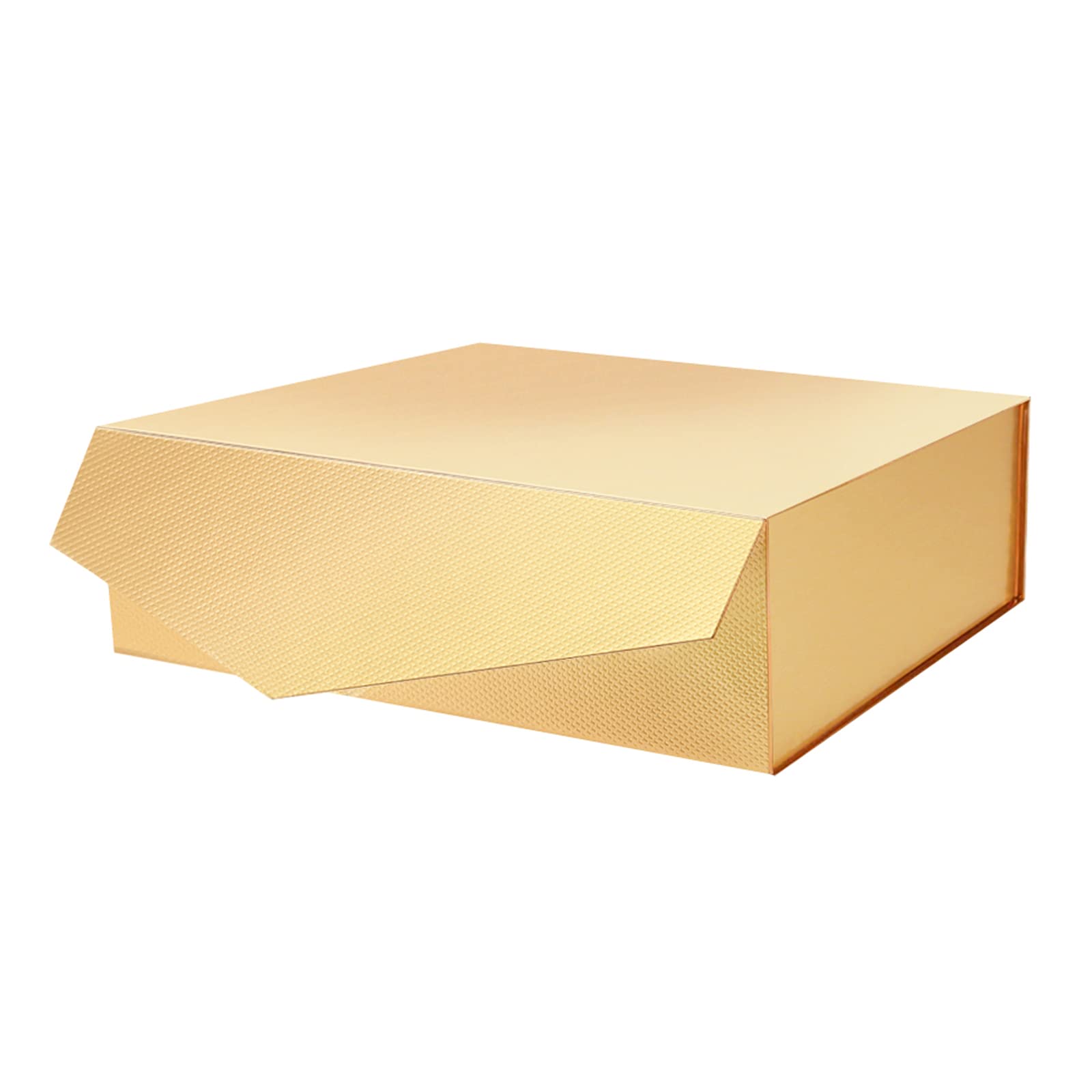 Luxury Gold Magnetic Gift Box with Lid - 13.5x9x4.1 Inches Large Storage Box for Bridesmaid Proposals, Wedding Favors, Jewelry & Gift Wrapping - Elegant Gold Grain Texture Gift Packaging for Special Occasions