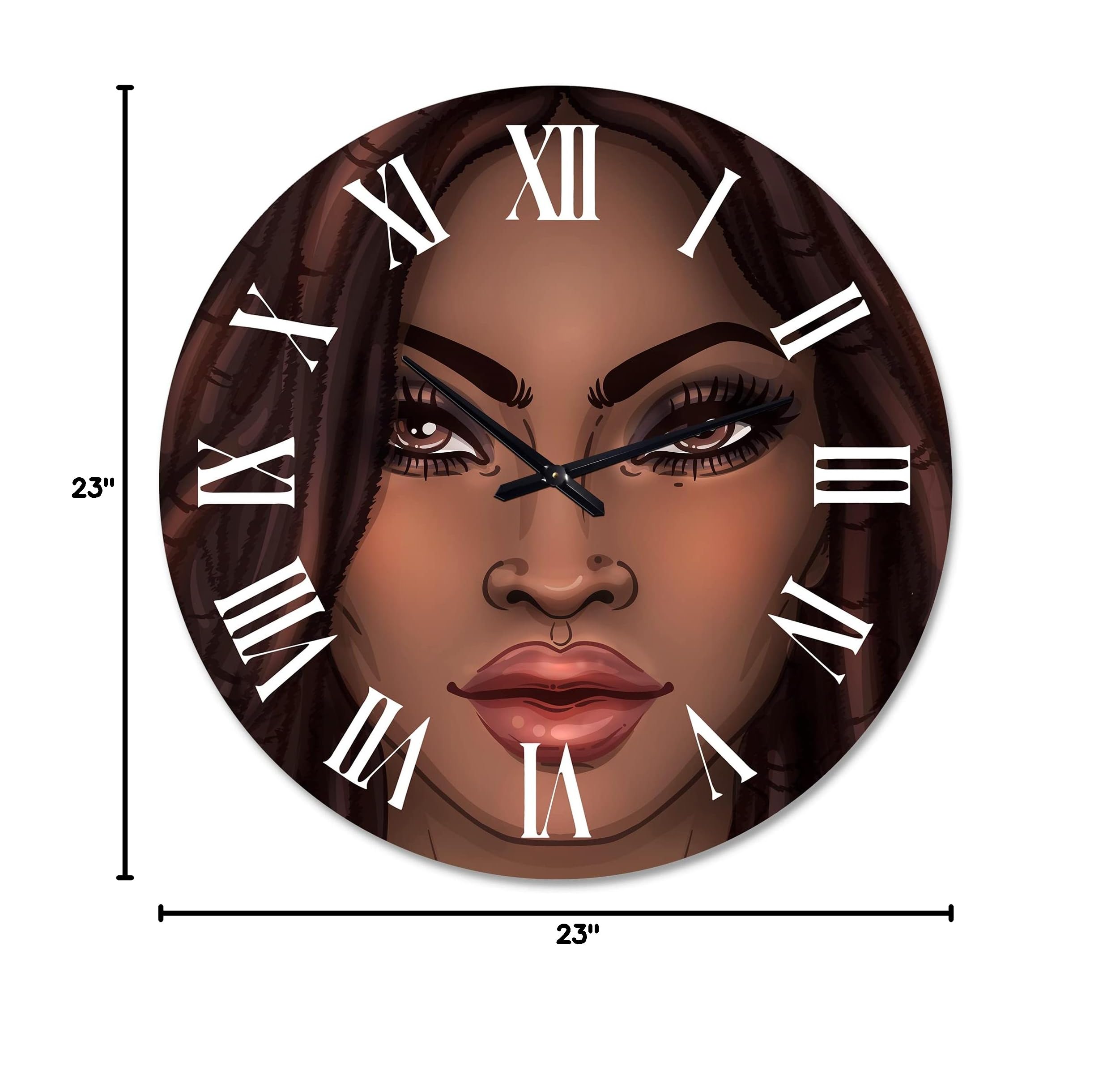 DesignQ Modern Wall Clock - Portrait of African American Woman I - Large Decorative Wall Clock for Office, Living Room & Bedroom - Unique Home & Office Decor Gift Idea