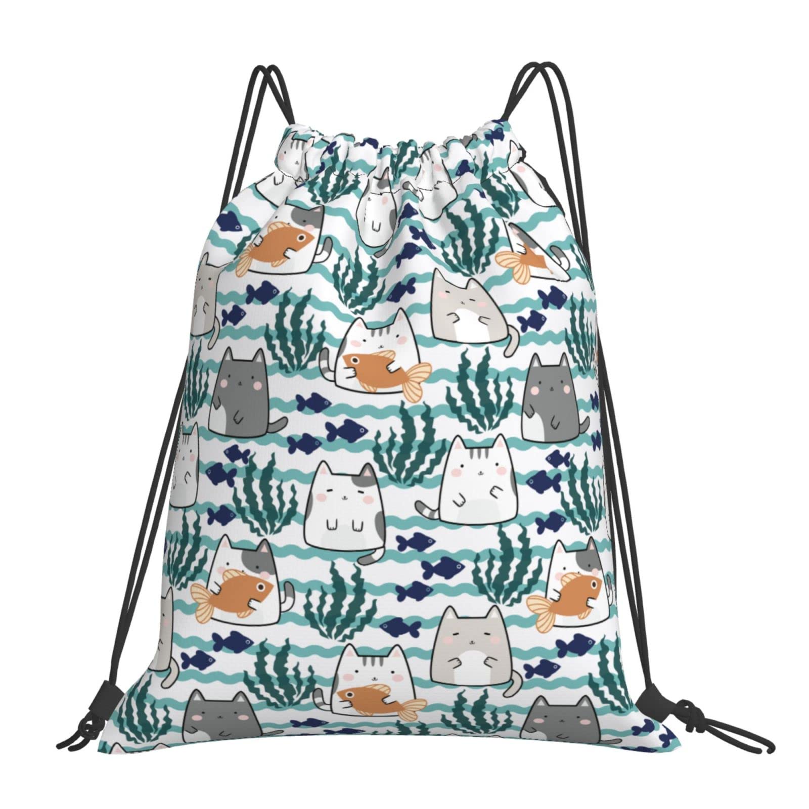 Cat & Kitten Drawstring Backpack - Lightweight Gym Sackpack for Men & Women - Perfect for Sports, Yoga, Travel & Swimming - Water-Resistant Cinch Bag for Beach, Gym & Outdoor Activities