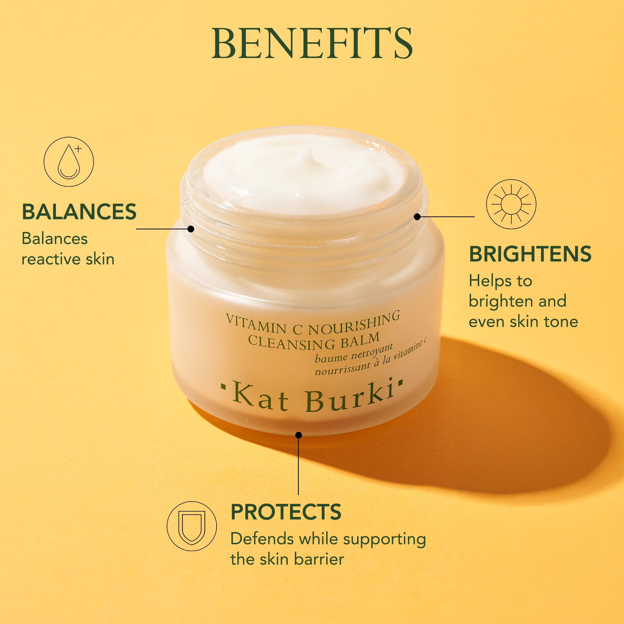 Kat Burki Vitamin C Nourishing Cleansing Balm - Brightening & Hydrating Face Cleanser for Glowing Skin | Perfect for Morning & Night Skincare Routine