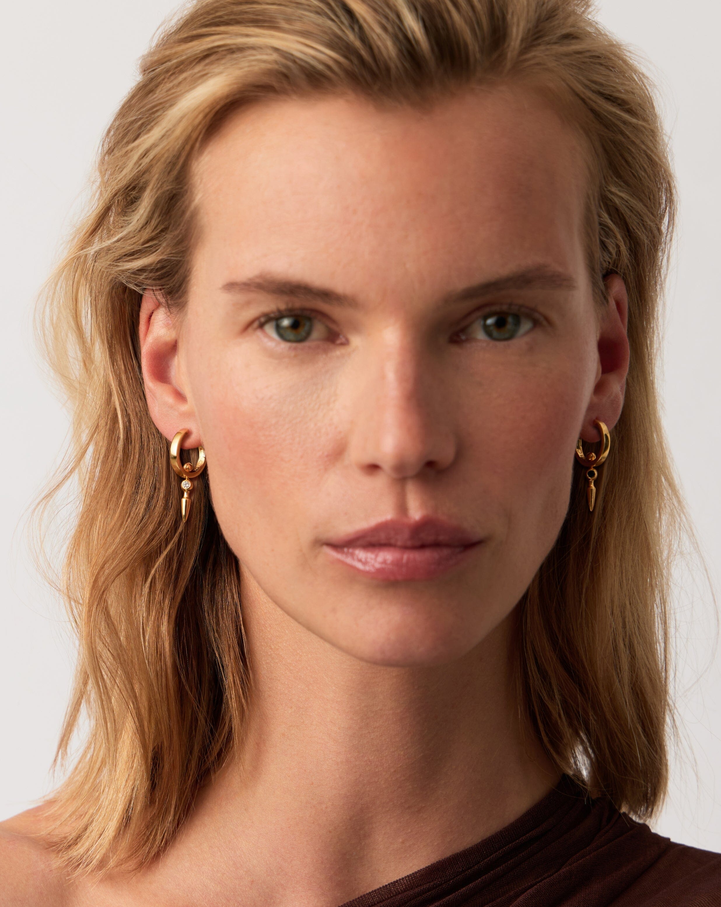 Kinetic Duality Spike Charm Hoop Earrings - 18k Gold Vermeil Cubic Zirconia Stud Earrings for Women | Trendy Boho Jewelry Gift for Birthday, Anniversary & Valentine's Day | Perfect for Parties, Date Nights & Everyday Wear