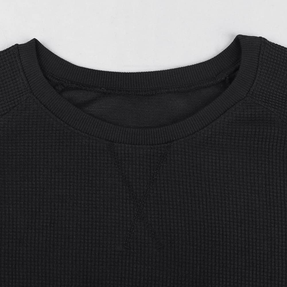 JEEING GEAR Men's Long Sleeve Waffle Knit Sweatshirt - Loose Fit Crewneck Pullover for Workout, Casual Wear & Outdoor Activities | Comfortable & Breathable Cotton Blend