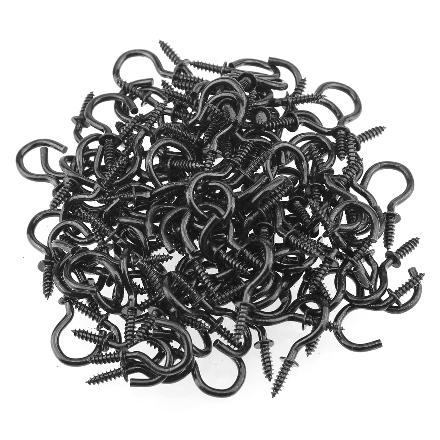 120-Piece 3/4 Inch Black Cup Screw Hooks - Heavy Duty Self-Tapping Ceiling Hanging Hooks for Plant Hangers, Christmas Lights, Wind Chimes & Home Decor