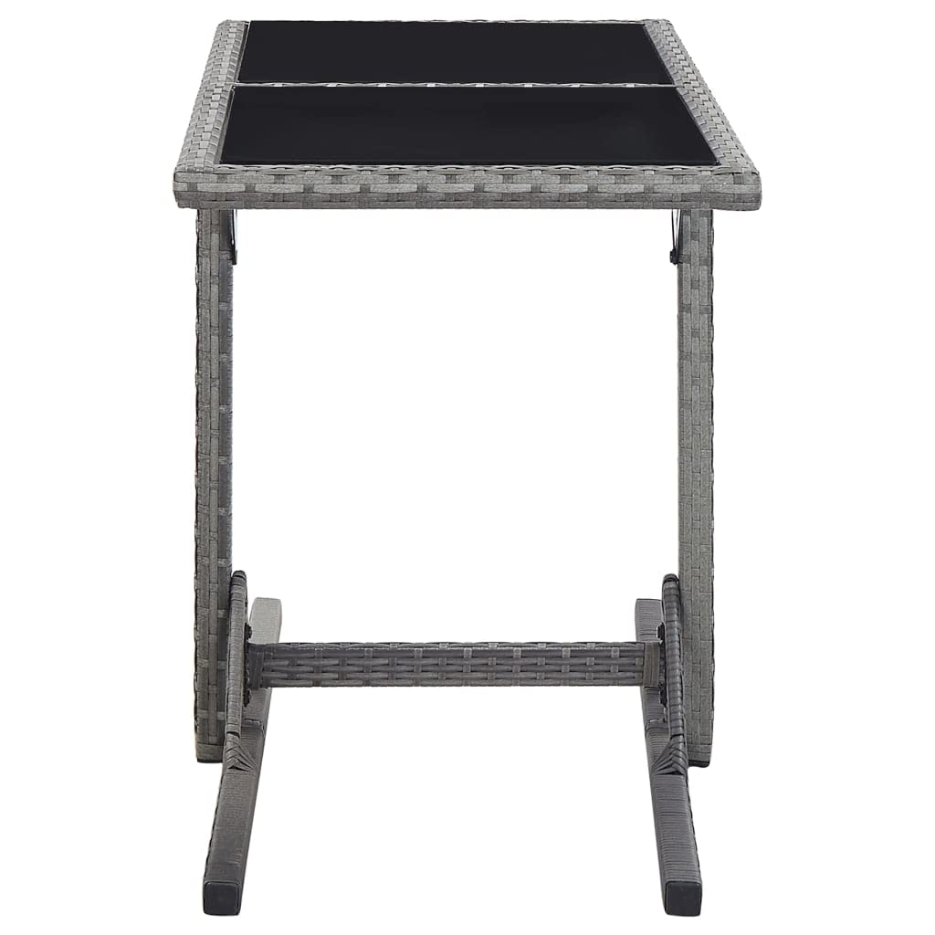 Modern Outdoor Patio Wicker End Table with Glass Top - Rattan Square Coffee Table with Storage, Anthracite Finish 43.3