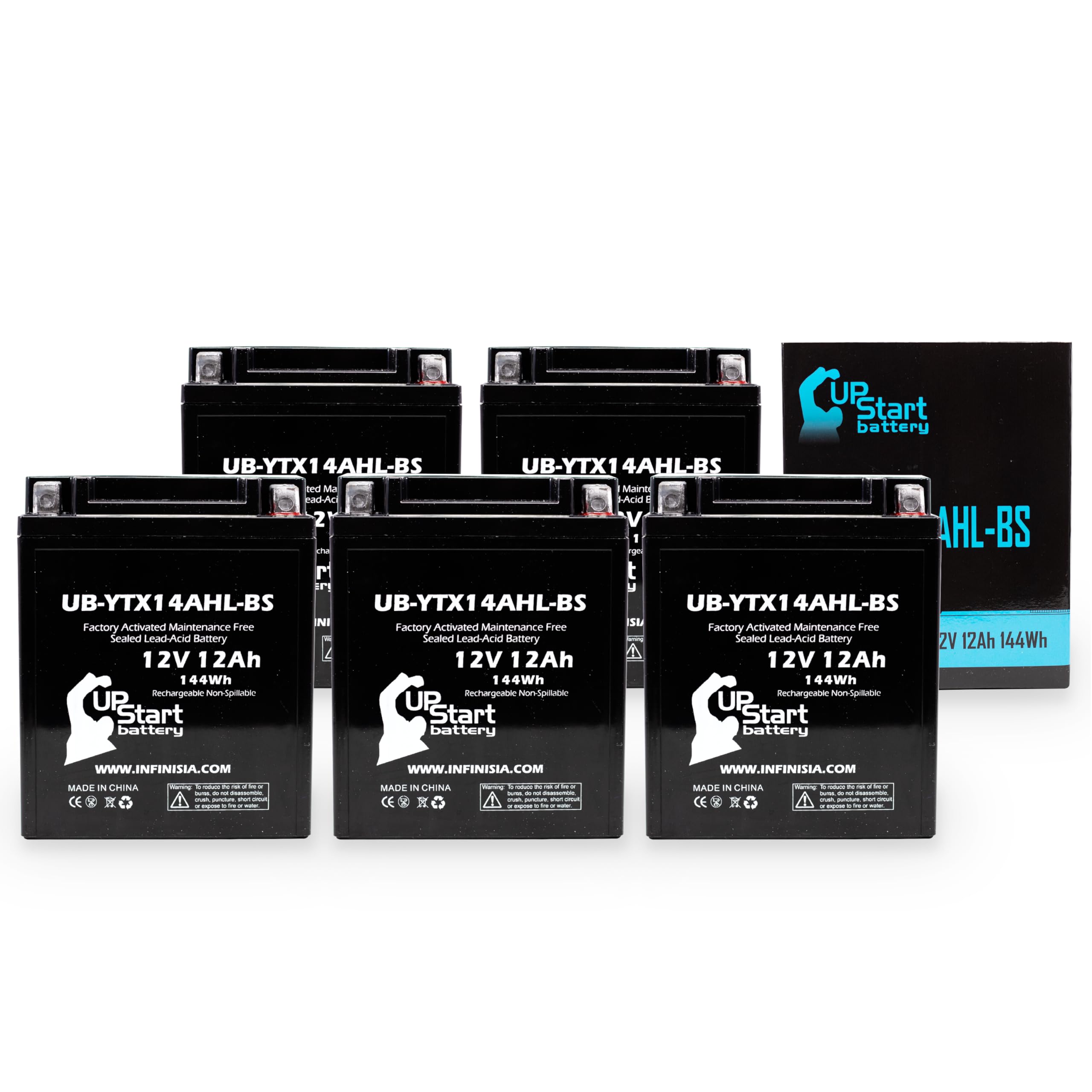 5-Pack UB-YTX14AHL-BS Motorcycle Batteries 12V 12AH - Maintenance Free, Factory Activated Replacement Battery for Ducati Pantah 600CC - Perfect for Long Rides, Off-Road Adventures & Motorcycle Upgrades - UpStart Battery Brand