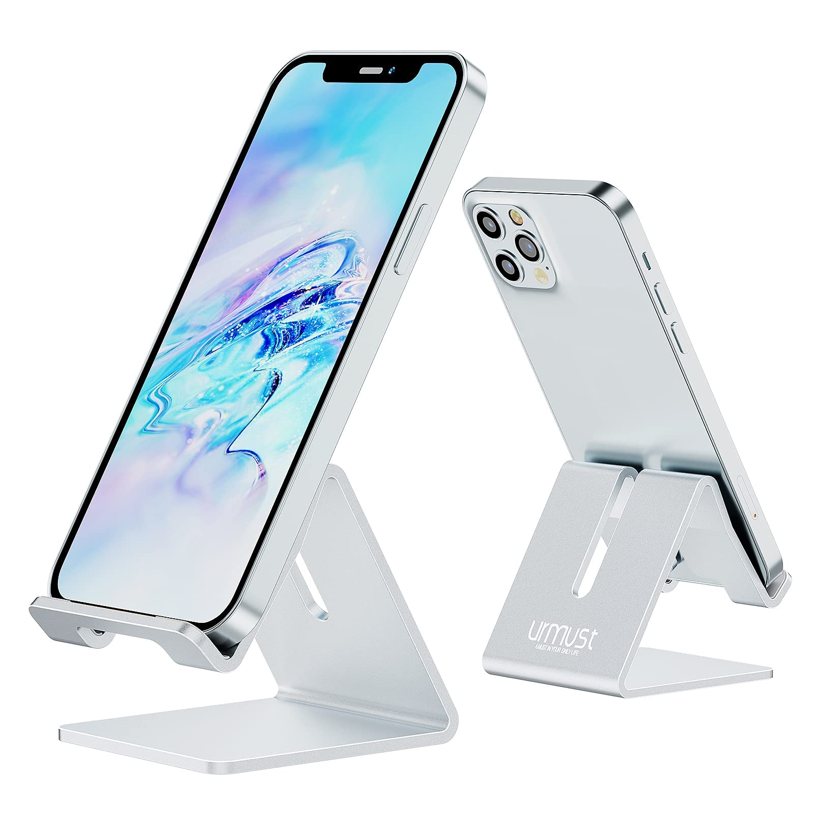 Urmust Z1 & Z28 Adjustable Silver Desk Phone Stand Holder - Perfect for Office, Home, and Video Calls