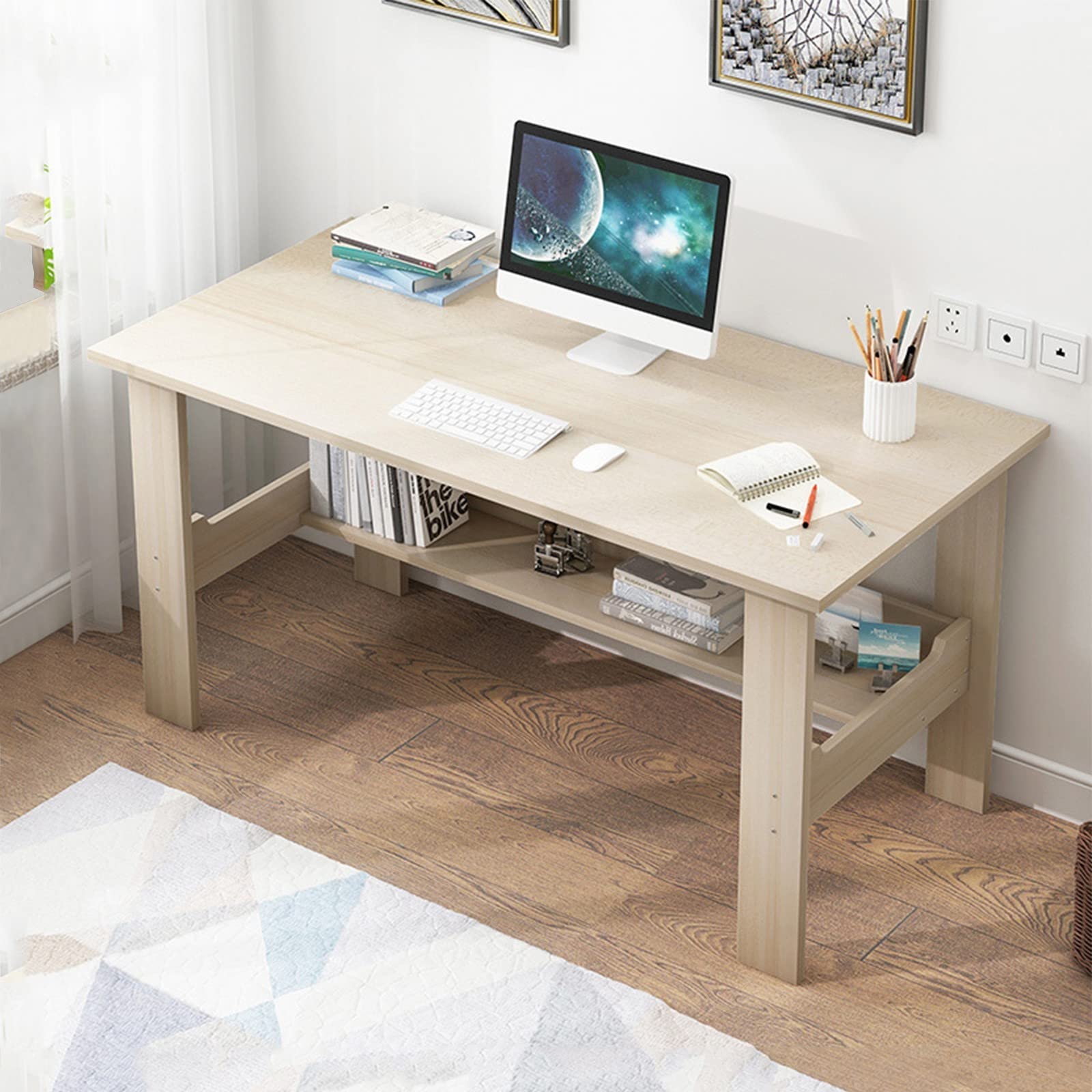 GMPC Home Office Desk - Modern Computer Desk for Bedroom, Study & Workstation, Durable Laptop Table for Students & Professionals (Yellow Pear Wood) - Perfect for Remote Work, Online Classes & Home Office Setup