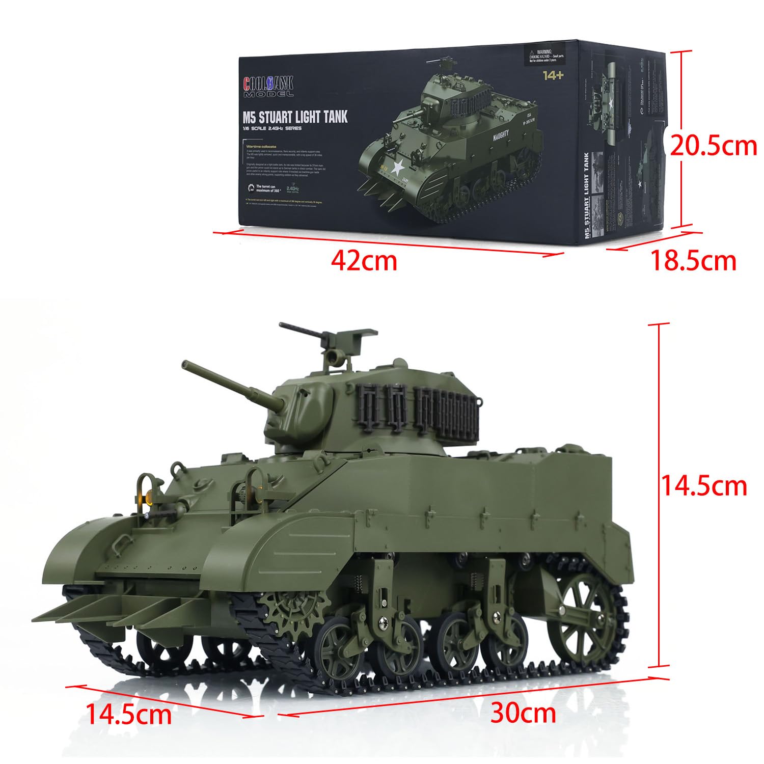 1/16 Scale RTR Tank Model - US Stuart M5A1 & British VI Light Tank with High Speed, Sound & Lights - Perfect for Military Enthusiasts & Hobby Collectors - Battlefield Display & RC Tank Racing