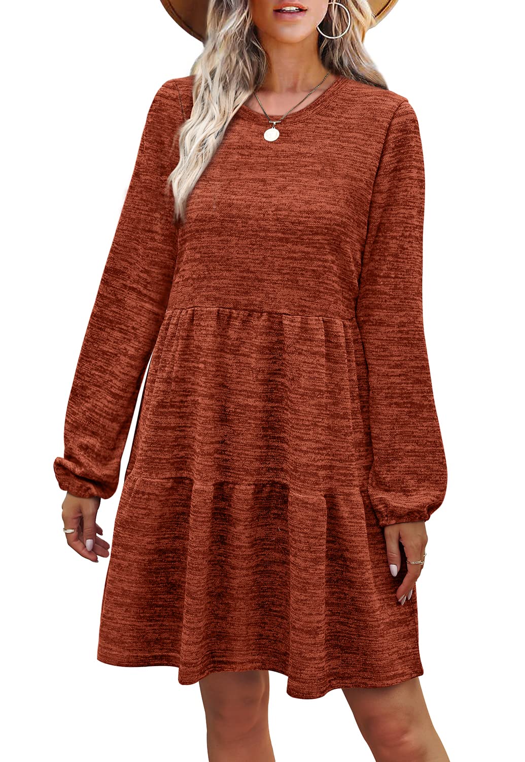 Geifa Women's Casual Long Sleeve Babydoll Sweater Dress - Swing Style Fall Winter Outfit for Date Night, Office Wear & Holiday Party
