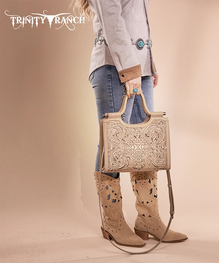 Trinity Ranch Tooled Leather Tote Bag with Concealed Carry Pocket - Stylish & Functional Purse for Women, Perfect for Everyday Use, Travel, and Concealed Carry Needs