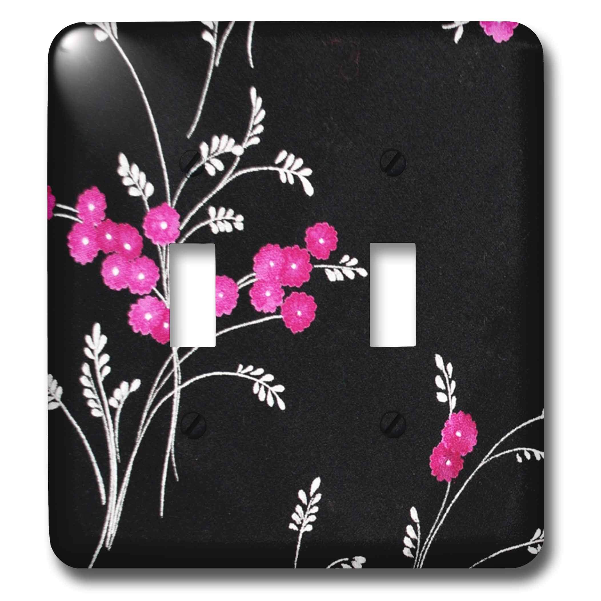 3D Rose Pink Flowers on Black Double Toggle Switch - Decorative Light Switch Cover for Bedroom, Bathroom, Kitchen & Home Decor