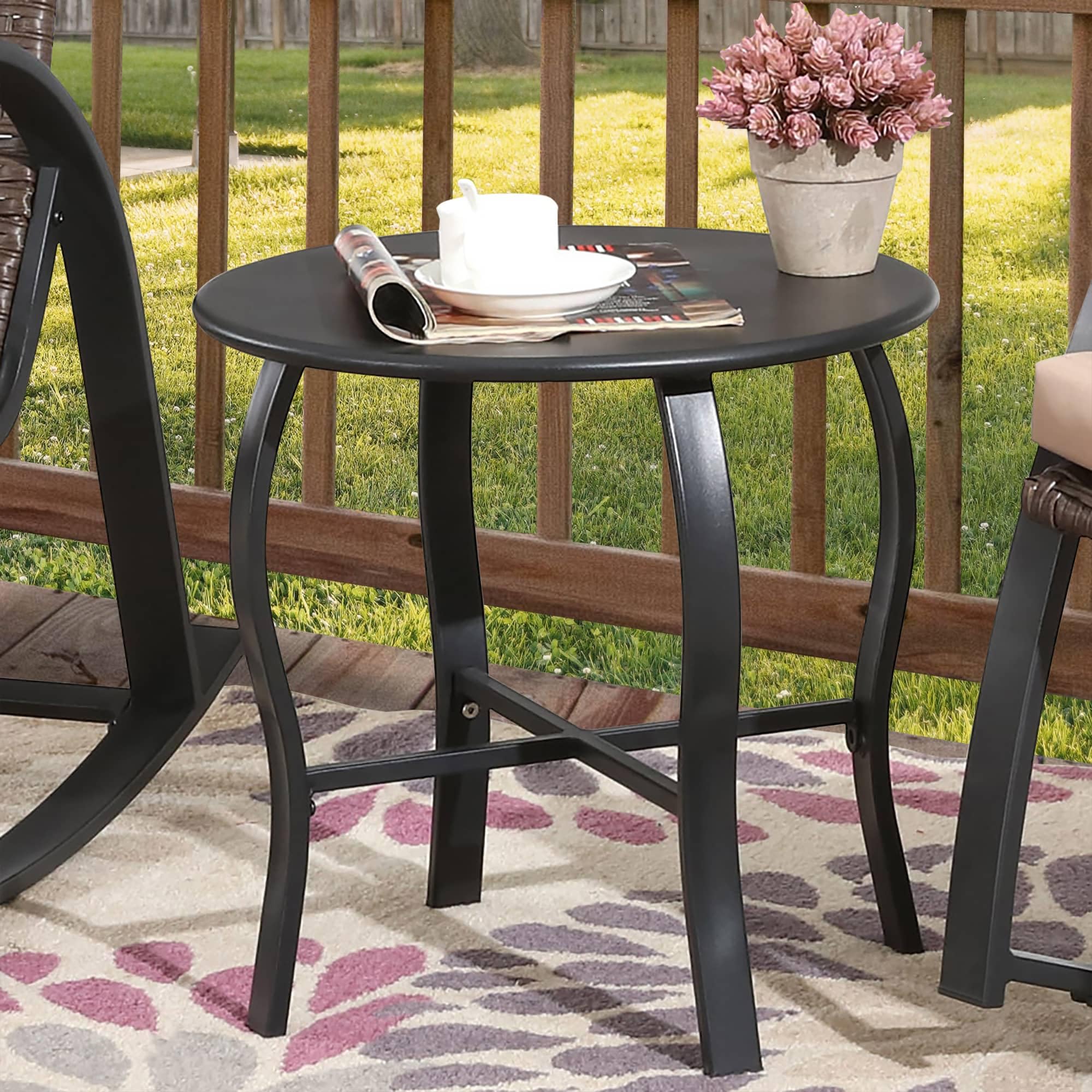 PatioFestival 3-Piece Outdoor Bistro Set with Cushioned Metal Rocking Chairs & Side Table - All-Weather Khaki Patio Furniture for Garden, Deck, or Backyard Relaxation