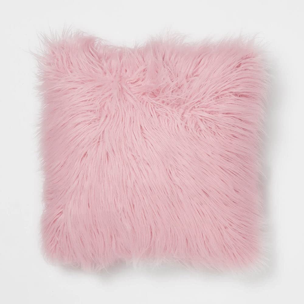 Dormify Mongolian Faux Fur Square Throw Pillows 18x18 Inch - Soft Pink Decorative Couch Pillows for Bed, Sofa & Dorm Room - Includes Insert | Cozy Home Decor for Living Room, Bedroom & College Dorm
