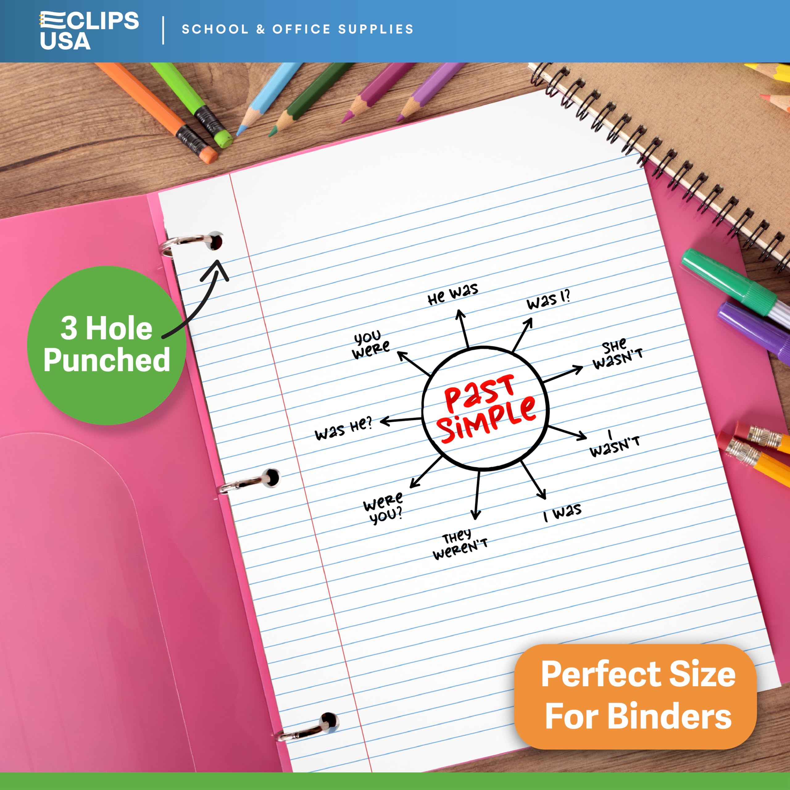 College Ruled Notebook Paper 10.5 x 8 Inches - 56 GSM Filler Paper, 150 Sheets per Pack (3 Packs, 450 Total Sheets) for School, Office & Note Taking - Loose Leaf Paper for Binders & Journals
