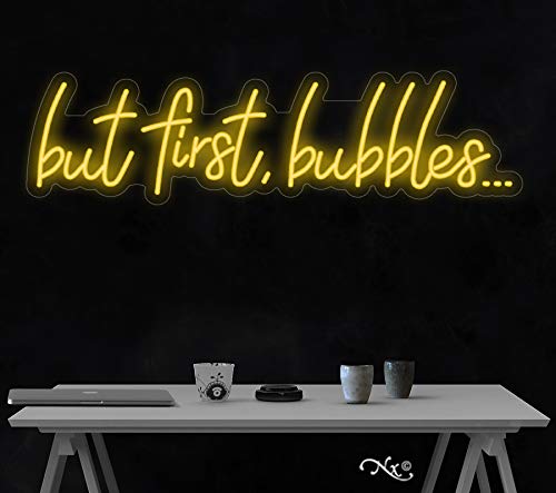 Custom LED Neon Sign - 'But First, Bubbles' Quote Wall Art for Home Bar, Cafe & Office Decor | Made in USA | Energy Efficient & Vibrant Lighting