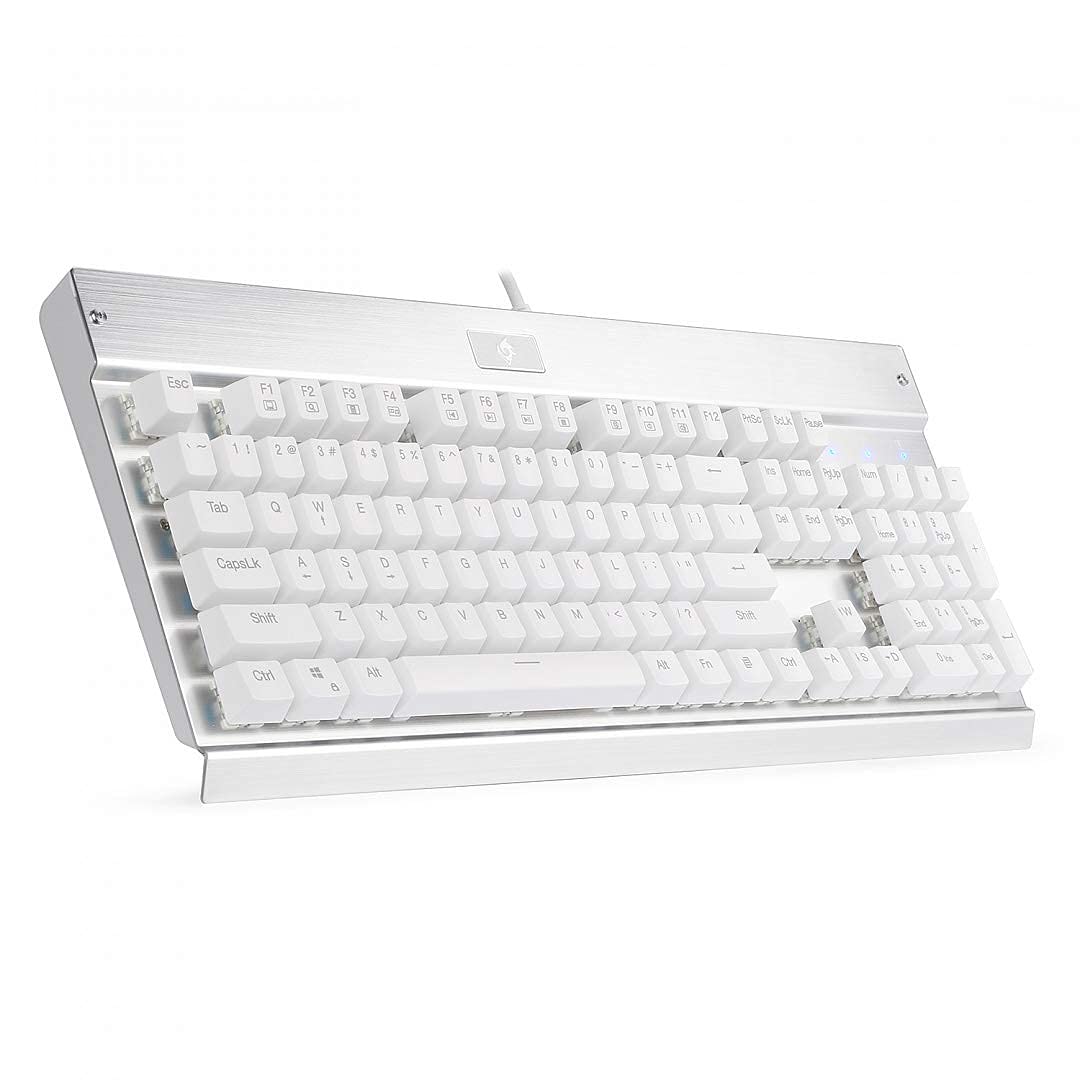 EagleTec KG010 Mechanical Keyboard - Wired Ergonomic Keyboard with Brown Switches for Office, Gaming & Typing | Comfortable PC Keyboard for Home & Business Use (White, Non-Backlit) | Perfect for Programmers, Writers & Office Workers