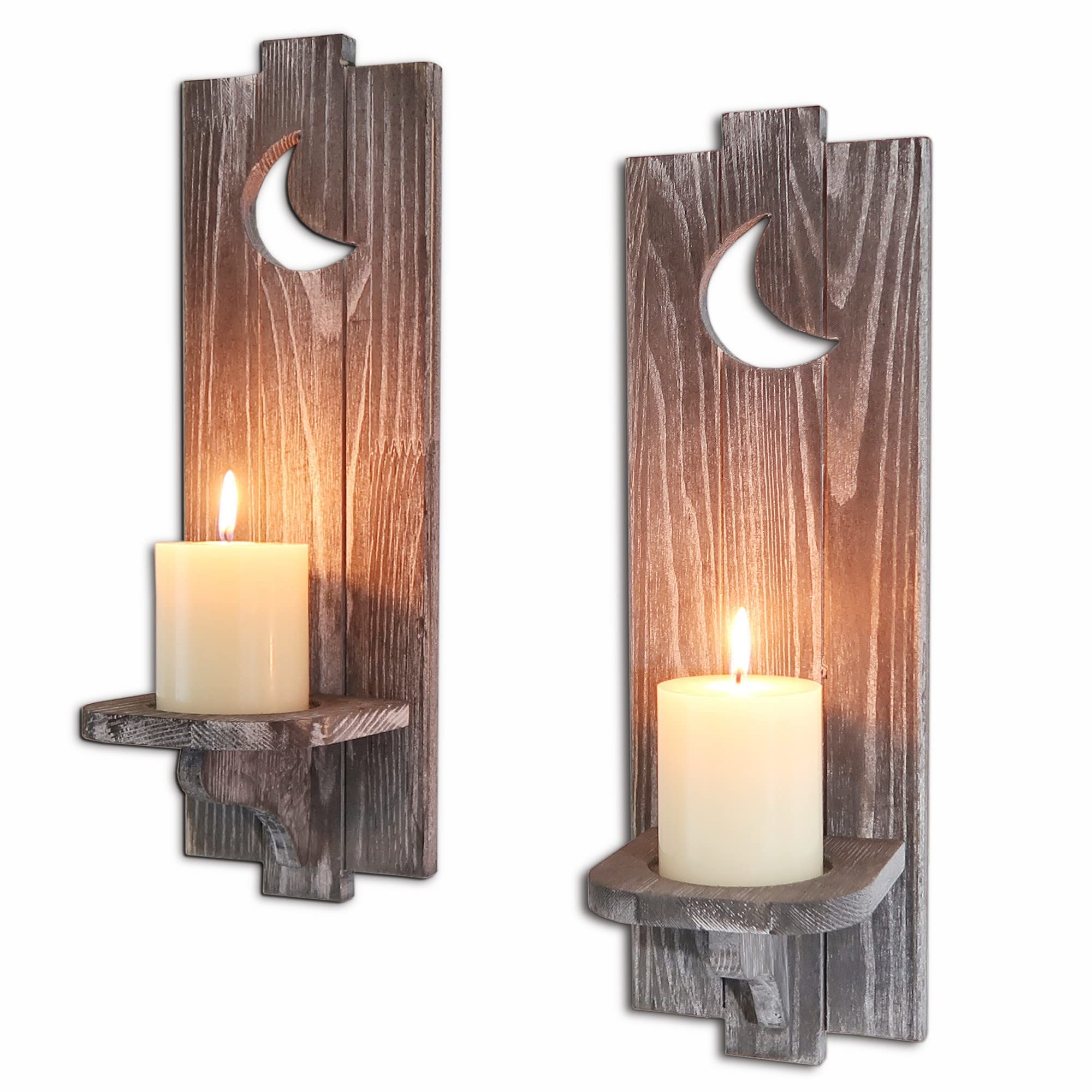 Set of 2 Besuerte Wooden Candle Holders - Farmhouse Wall Sconces for Dining Room & Living Room Decor - Elegant Grey Candle Wall Sconces for Wedding, Dinner Party & Cozy Home Ambiance