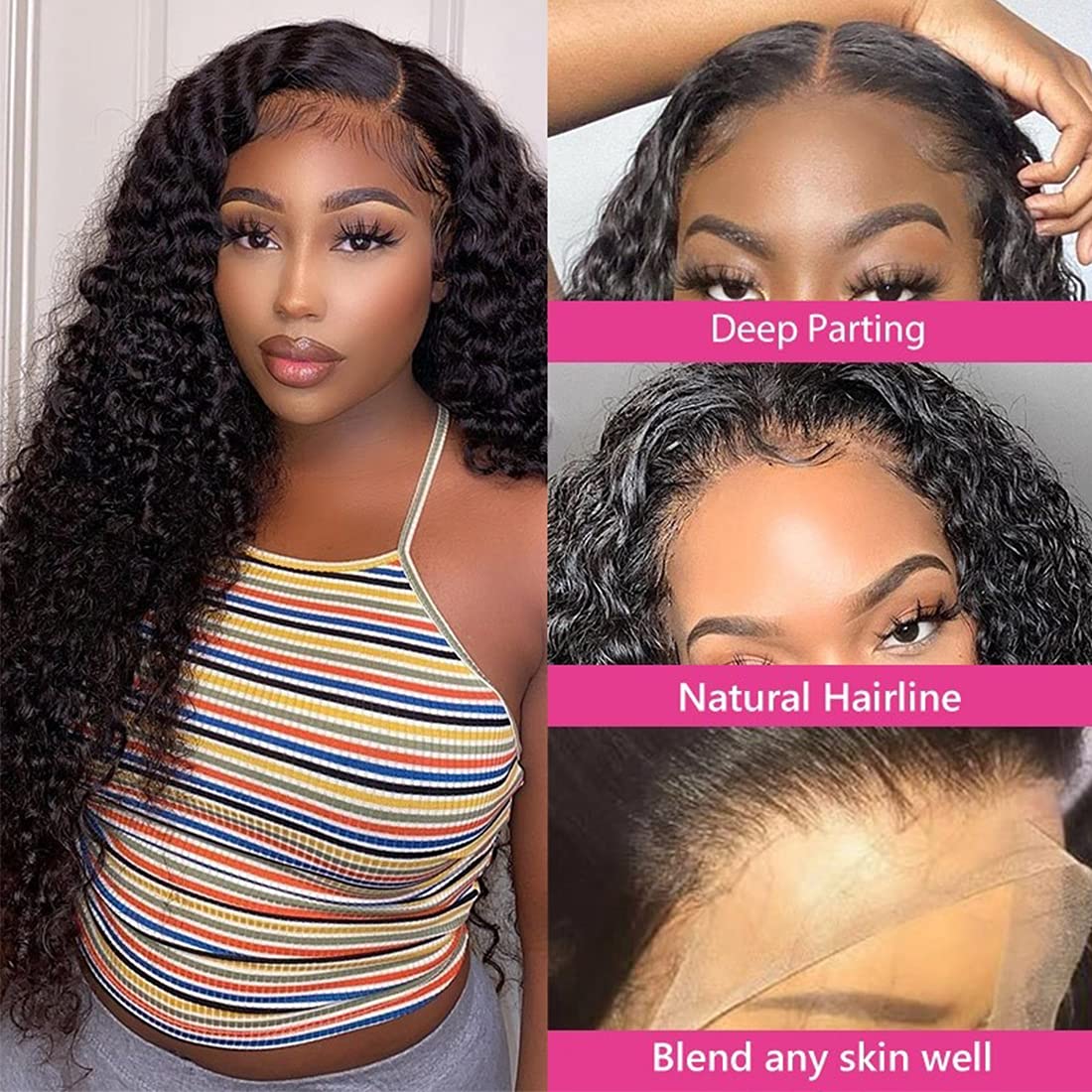 Beauty Forever Jerry Curly 3 Bundles With 5X5 HD Lace Closure Brazilian Unprocessed Virgin Human Hair Weave - 18 18 18 + 16 Inch Free Part Lace Closure Natural Color Virgin Remy Hair Extensions for Stunning Curly Hairstyles & Daily Wear