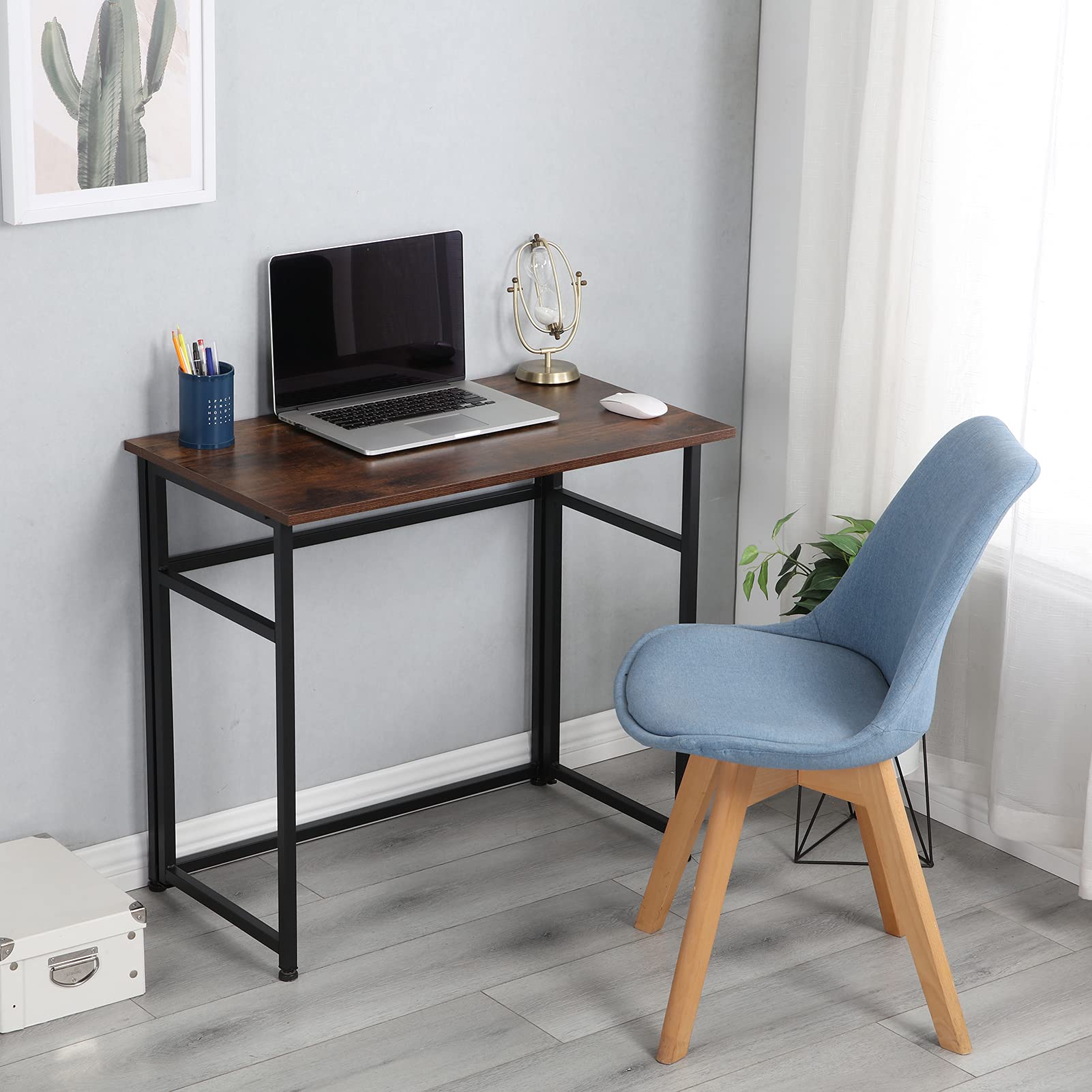 VEAREAR Folding Computer Desk for Small Space - Modern Foldable Home Office Desk, Laptop Table, Writing Desk, Compact Study Reading Table in Rustic Brown - Perfect for Apartments, Dorms & Home Offices