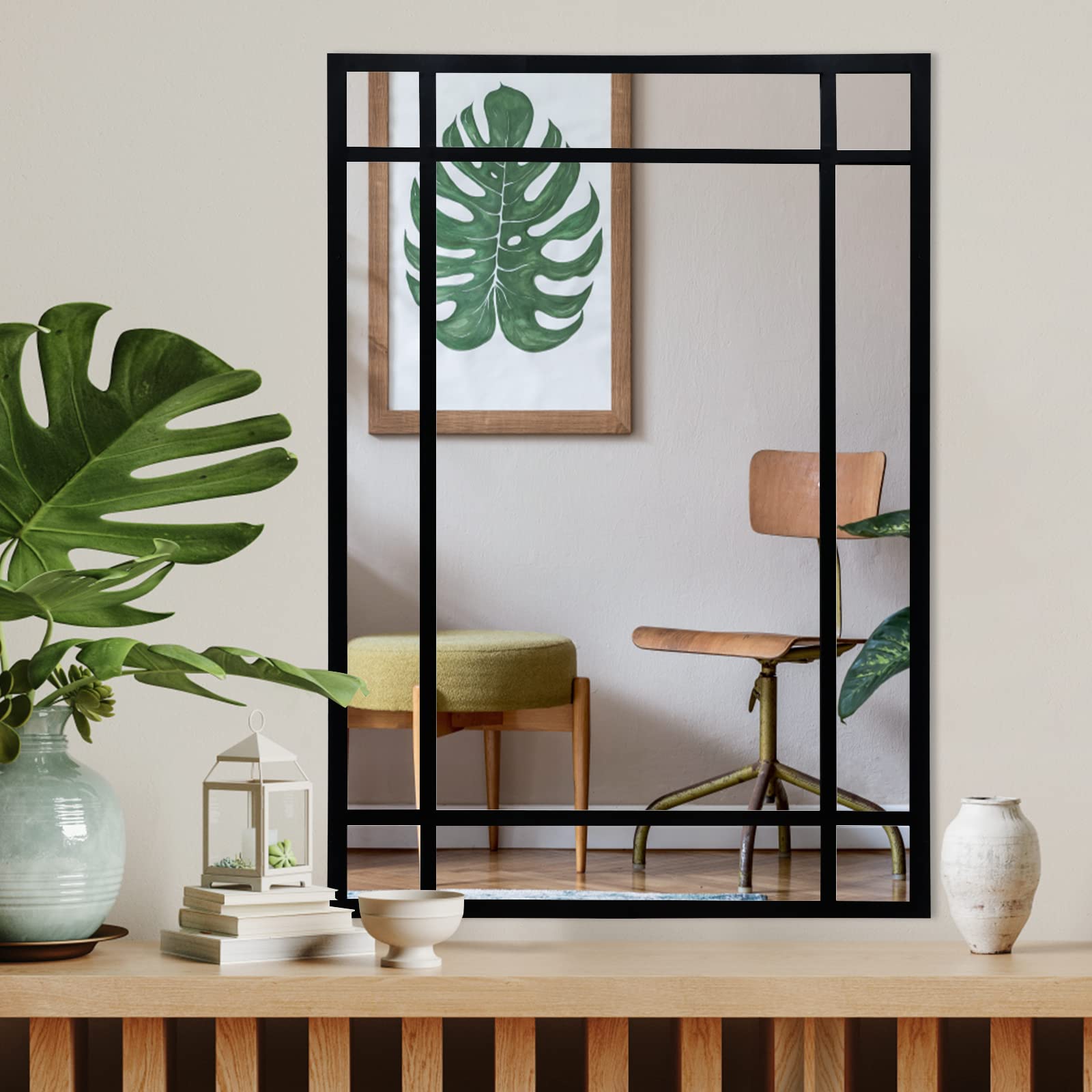 HQiJun Decorative Wall Mirror - Farmhouse Style Black Full-Length Mirror for Living Room, Bedroom, Entryway & Bathroom Vanity - Perfect for Home Decor and Makeup Dressing