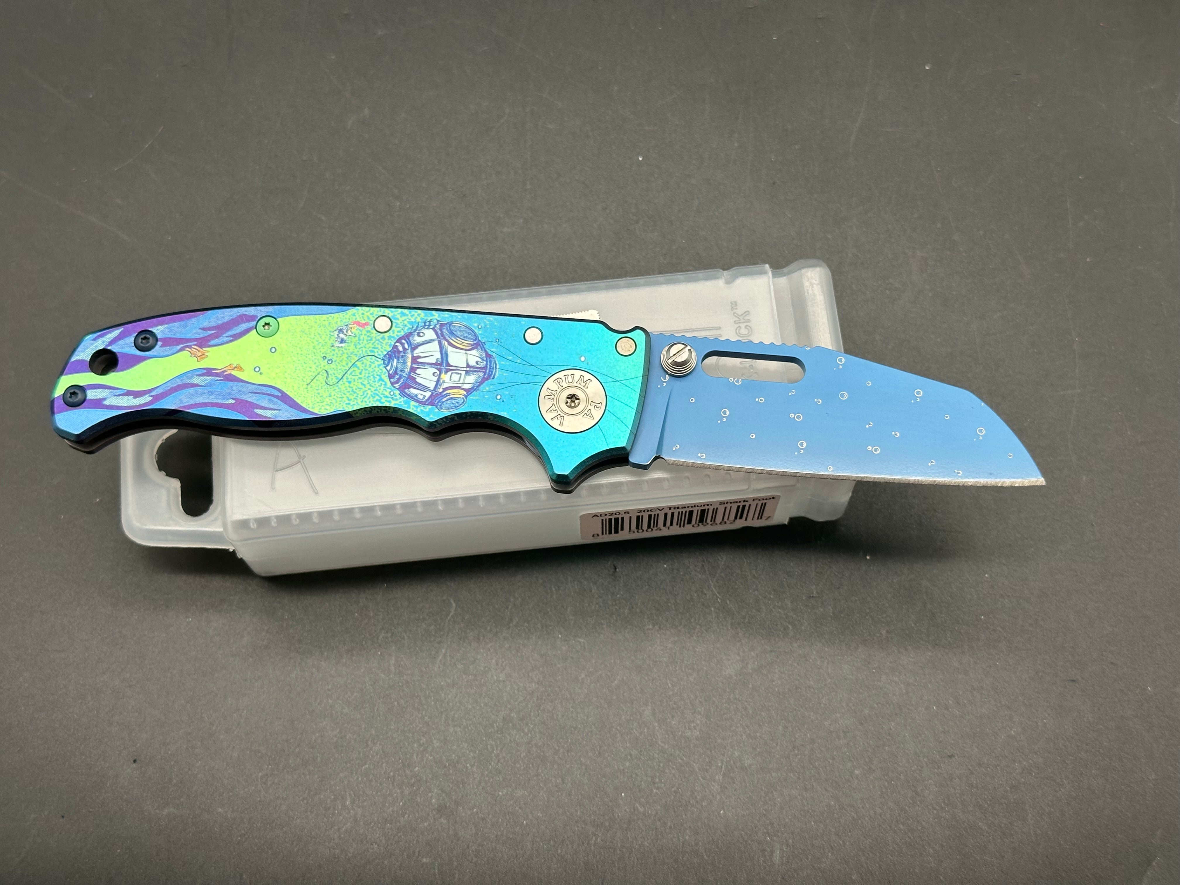 Demko AD20.5 Shark Lock Folding Knife - Custom Anodized Titanium Handle with Blue Cerakote Coating | EDC Pocket Knife for Outdoor Camping, Hiking & Everyday Carry