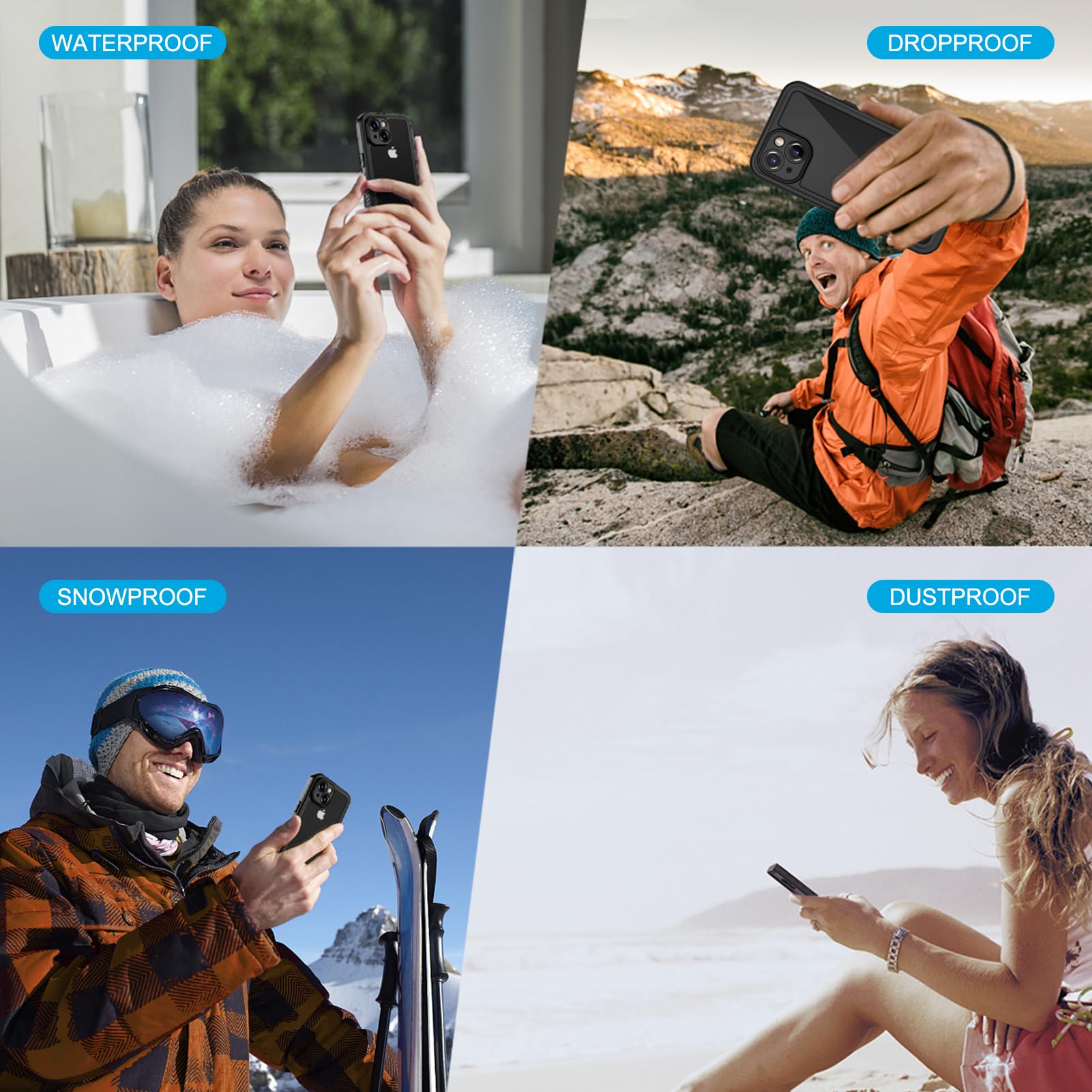Lanhiem Magnetic Case for iPhone 15 - IP68 Waterproof Dustproof Shockproof Phone Cover with Built-in Screen & Lens Protector | Magsafe Compatible | Full Body Sealed Rugged Protection for Outdoor, Work & Adventure Use