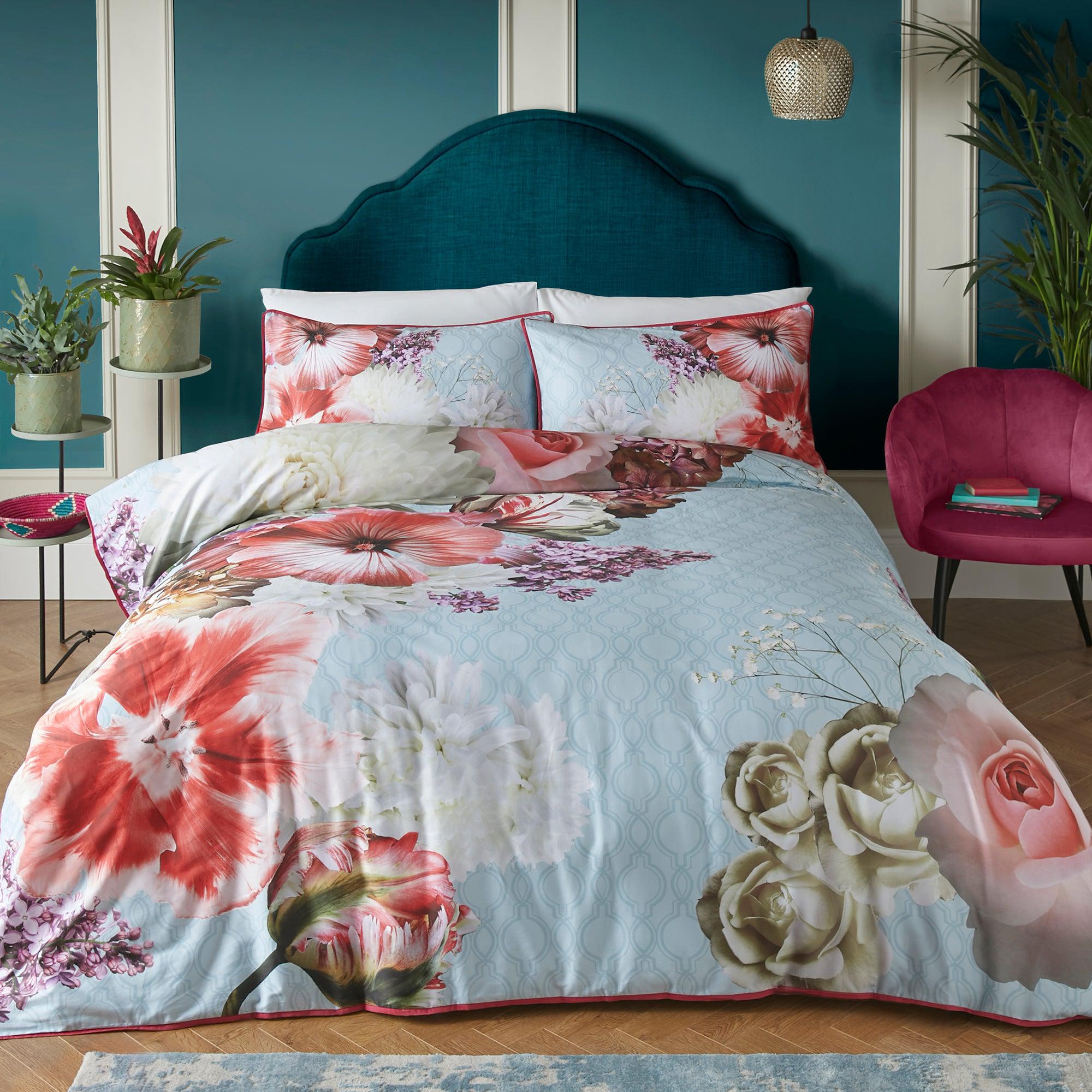 Laurence Llewelyn Bowen Mayfair Lady Duvet Cover Set - Queen Size Blue Floral Bedding - Perfect for Master Bedroom & Guest Room Decor