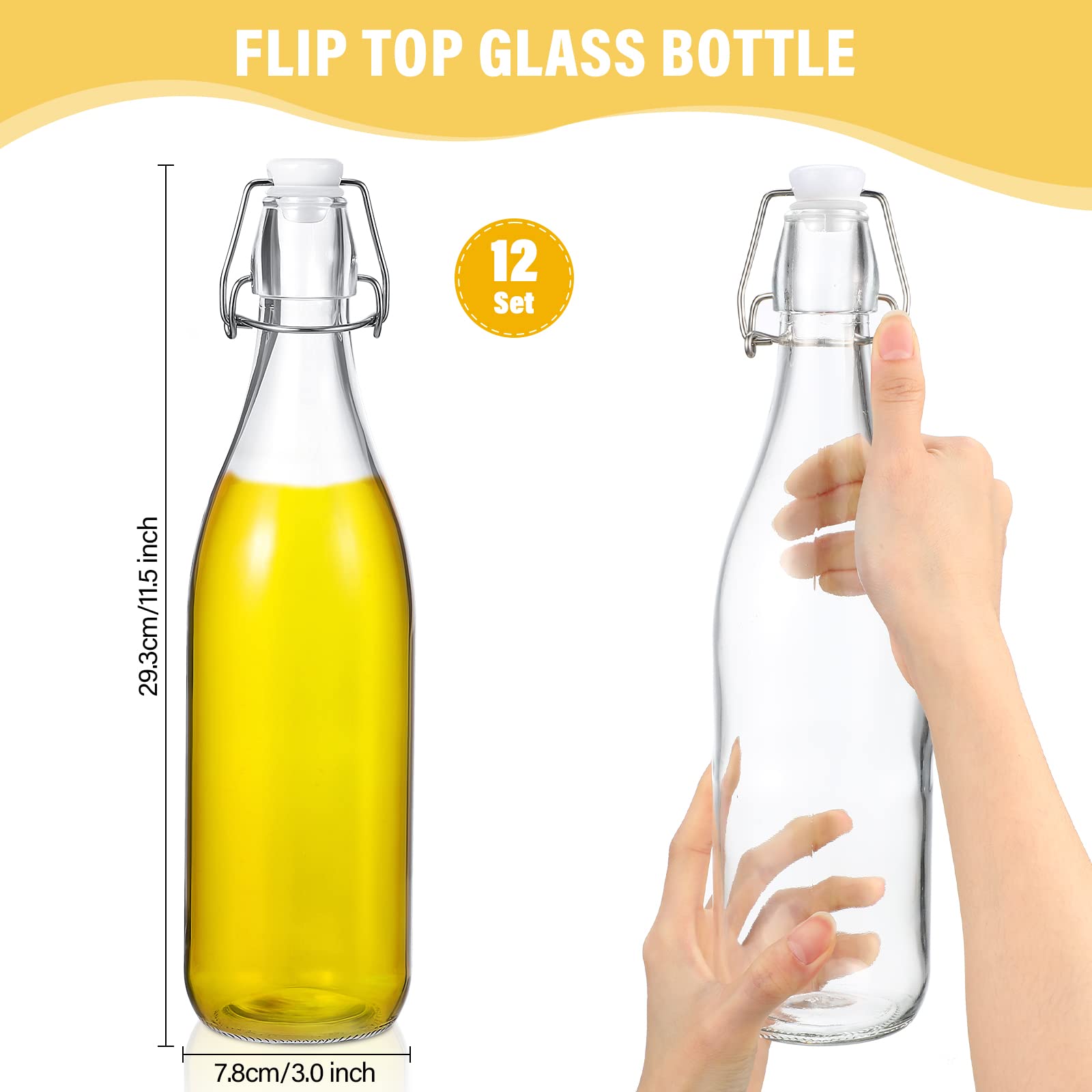 Aoriher 25 oz Flip Top Glass Bottles with Airtight Lids - 12 Pack White Home Brewing Bottles for Kombucha, Beer, Water, Soda, Syrup & Kefir | Perfect for DIY Fermentation, Storage & Gifting