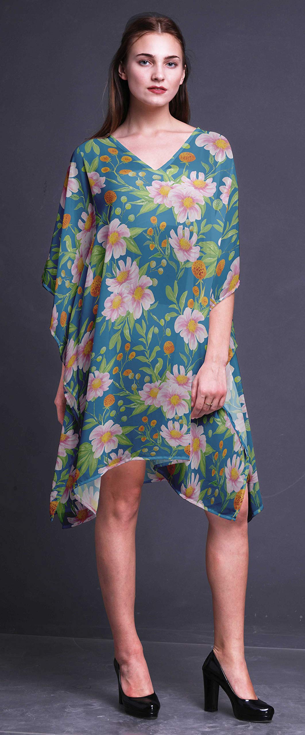 Bimba Women's Short Caftan Midi Dress - Beach Cover Up Swimwear, Summer Boho Kaftan for Poolside, Vacation & Resort Wear