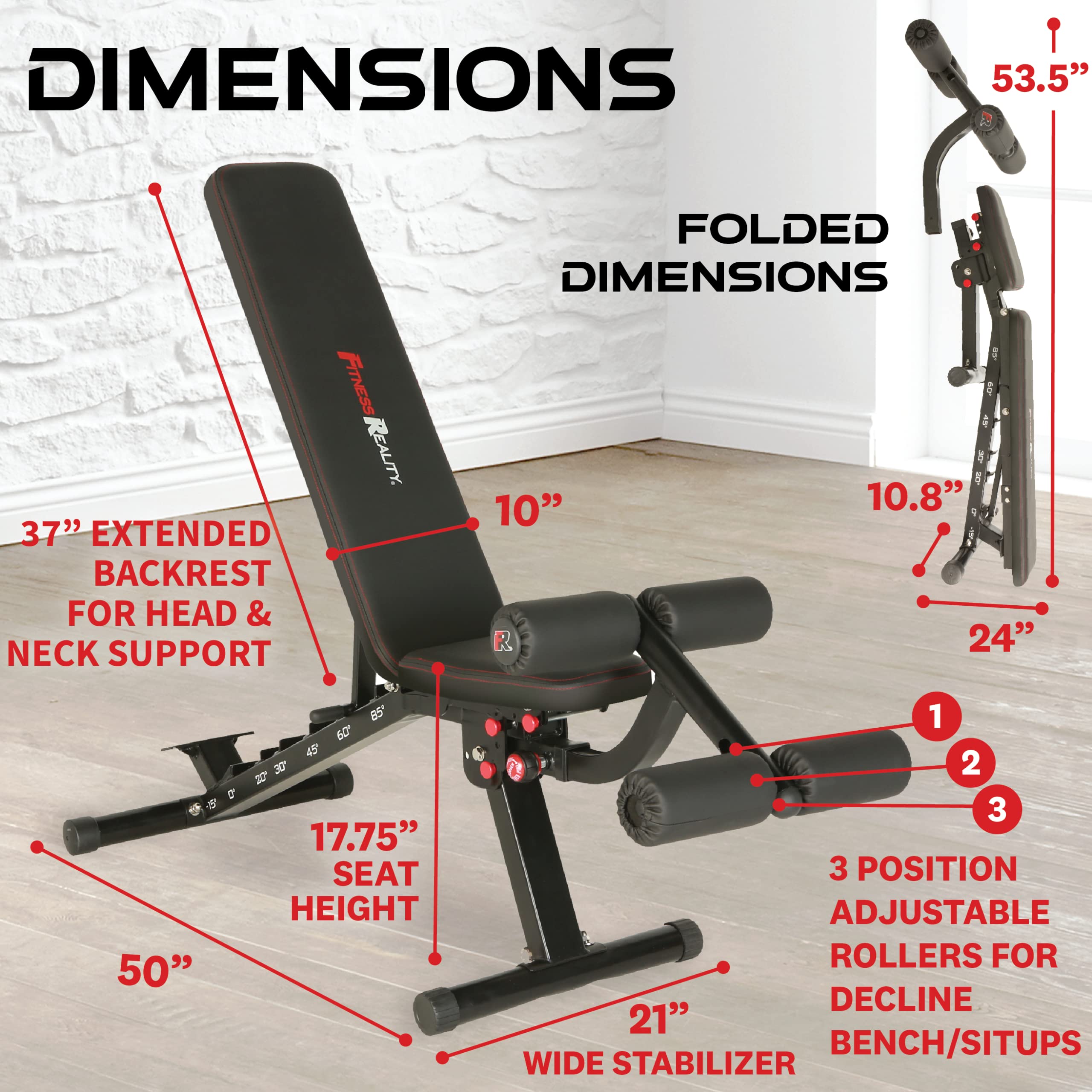 Fitness Reality 2000 Super Max XL Adjustable Weight Bench - 850lb Capacity Foldable Home Gym Bench for Incline, Decline & Flat Bench Press Workouts | Perfect for Strength Training, Bodybuilding & Home Fitness Routines