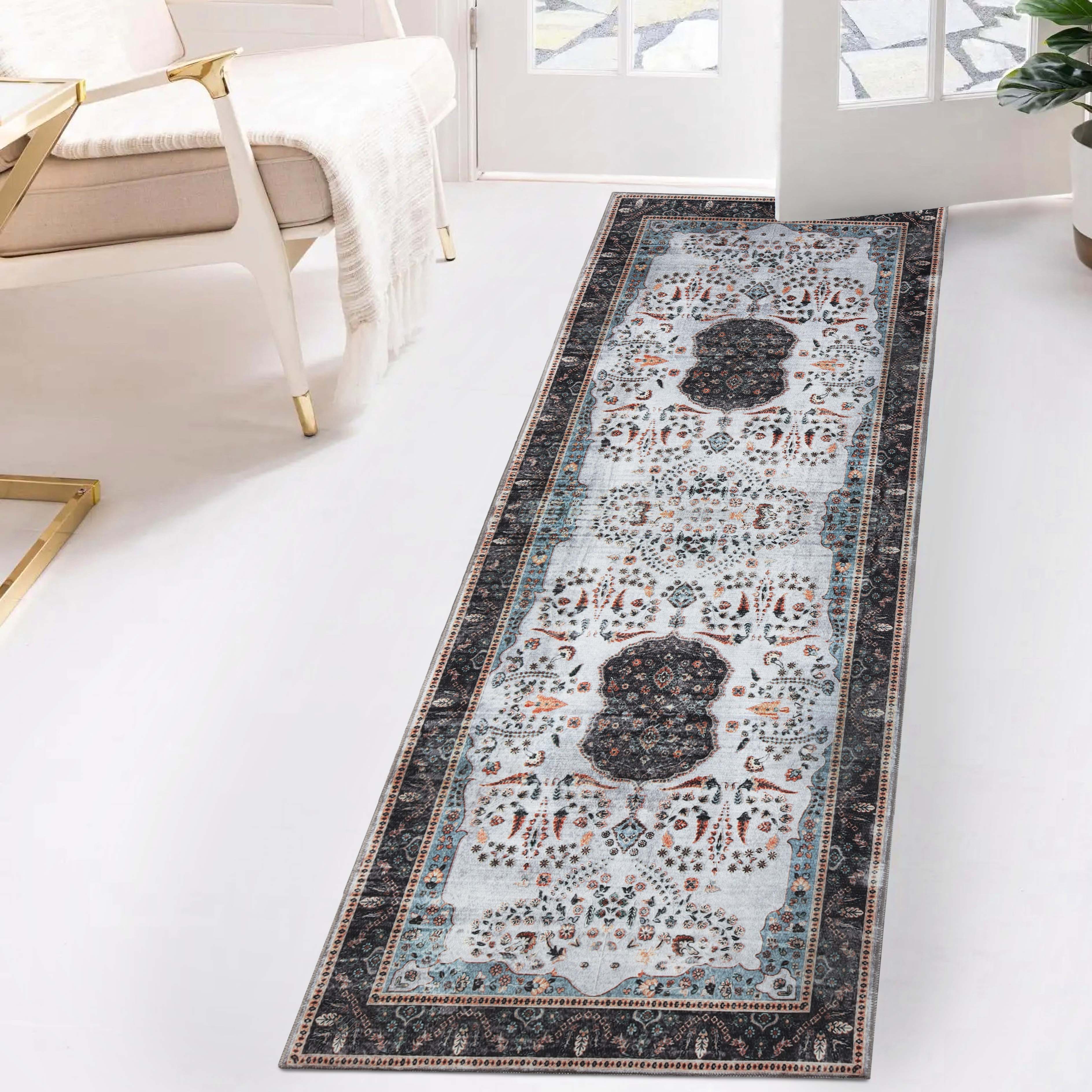 Machine Washable Sparrow Medallion Indoor Area Rug - Non-Slip Soft Living Room Carpet Runner for Bedroom, Hallway & Entryway Decor