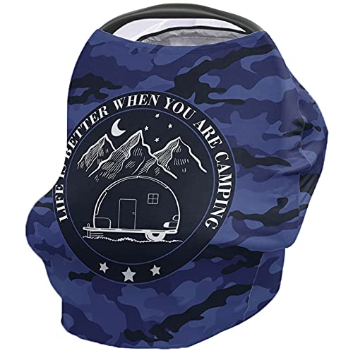 Breastfeeding Nursing Cover & Baby Car Seat Canopy - Dark Purple Camouflage Travel Stroller Cover for Infant Girls | Camping, Shopping & Outdoor Use with Mountain Moon Star Design