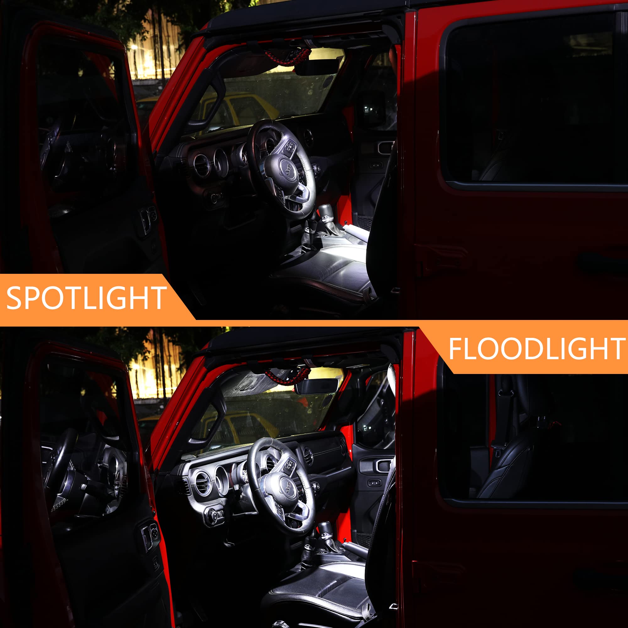 Jeep Wrangler Roll Bar Grab Handles with Dome Light | Compatible with 1945-2025 CJ YJ TJ JK JL & Gladiator JT | Fits 2.0