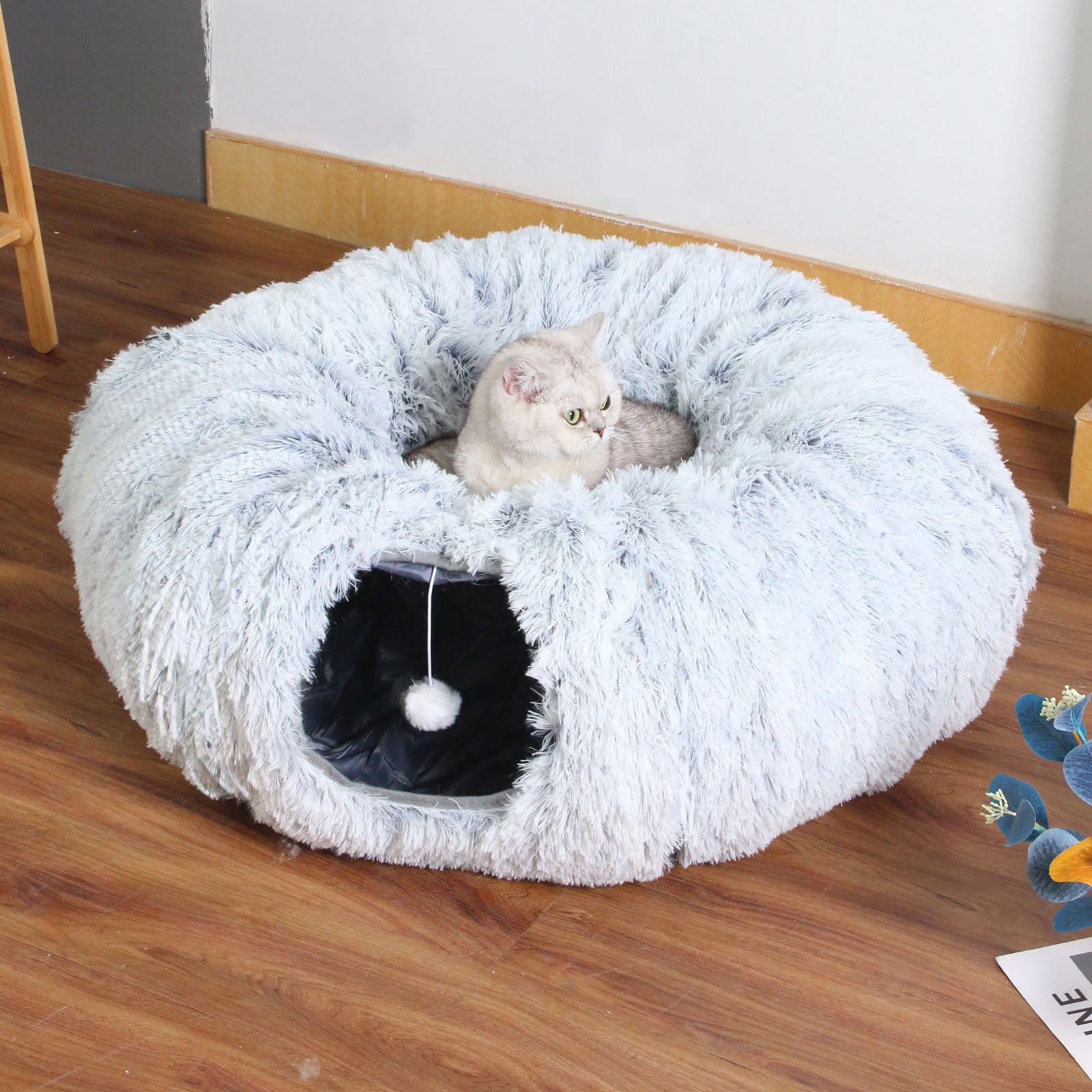 Collapsible Cat Tunnel Bed for Indoor Cats - Donut Shape Cave with Multiple Combinations (O-S-X) for Medium & Large Cats - Gray | Perfect for Playtime, Hideouts & Cozy Napping