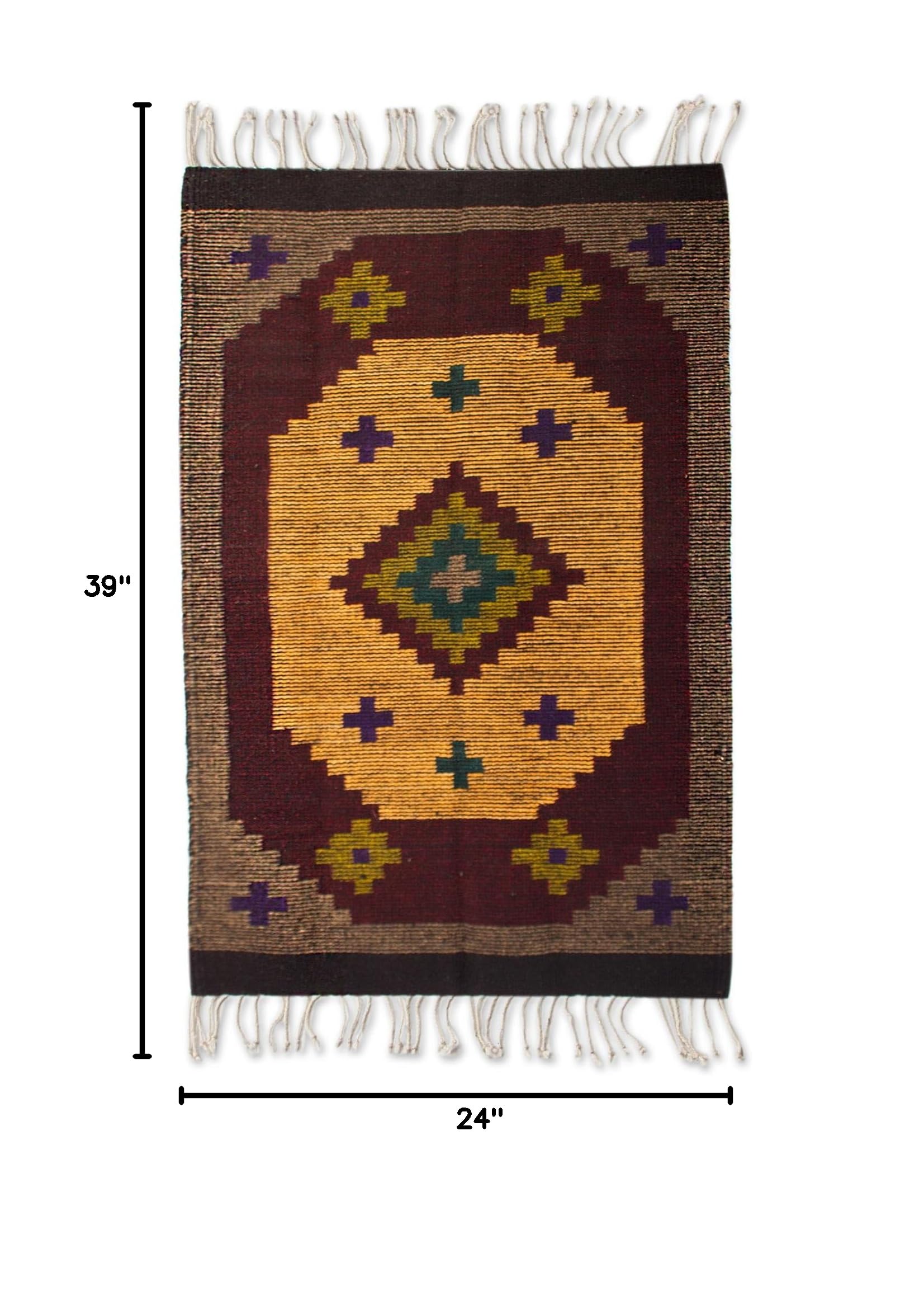 Handmade Zapotec Wool Area Rug 2'x3' - 'Stargazer' Brown Geometric Design | Authentic Mexican Home Decor for Living Room, Bedroom & Boho Style Spaces