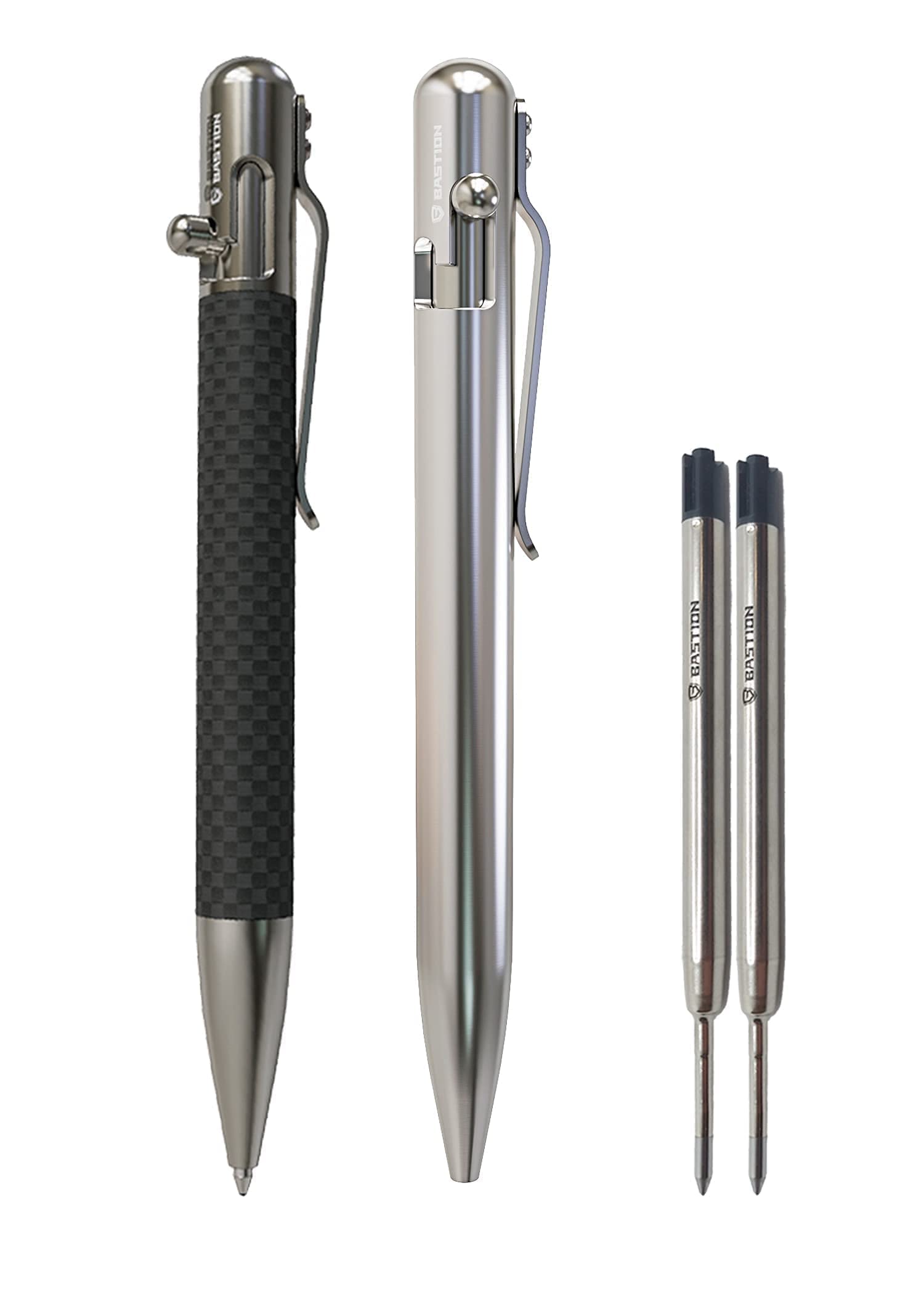 Premium Bolt-Action Pen Set with 2 Extra Black Ink Refills - Carbon Fiber & Stainless Steel Ballpoint Pen Gift for Men & Women - Perfect for Office, Business Meetings & Everyday Writing