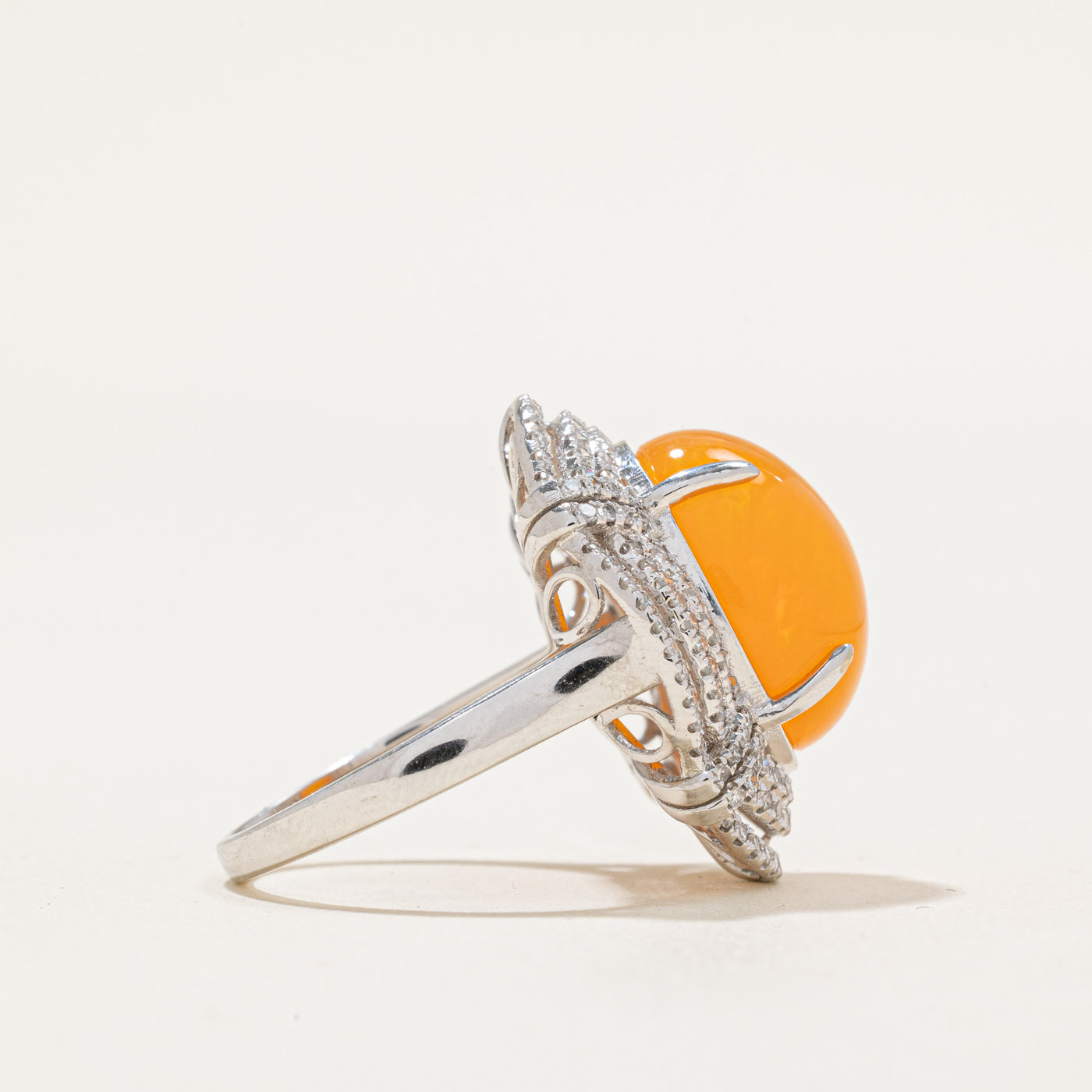 Exquisite 6.36ct Fire Opal & 0.61ct Diamond Cocktail Ring - Size 6.5 | Elegant Statement Jewelry for Evening Parties, Weddings & Special Occasions