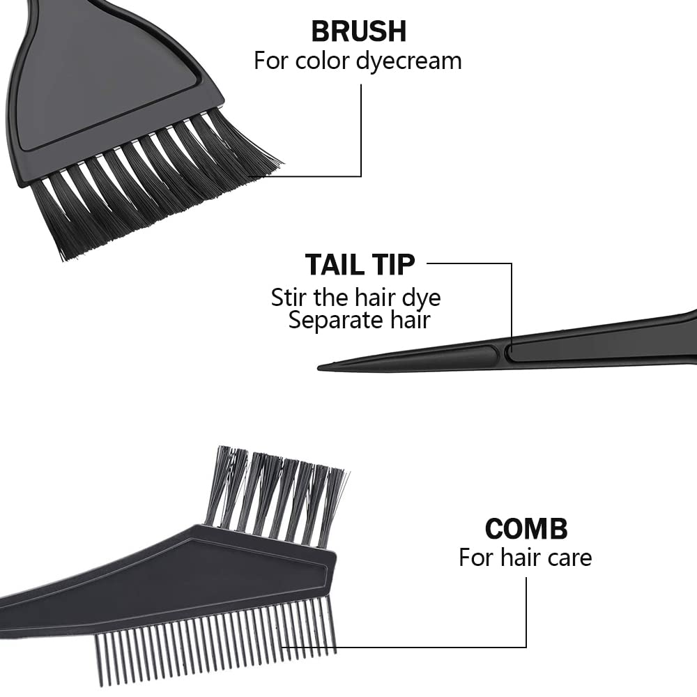 GAOHUI 6 Pcs Professional Hair Coloring Brush Set - Double Sided Dye Comb & Earmuffs for DIY Salon Hair Coloring (Black) - Perfect for At-Home Hair Dyeing, Balayage, Highlights & Root Touch-Ups