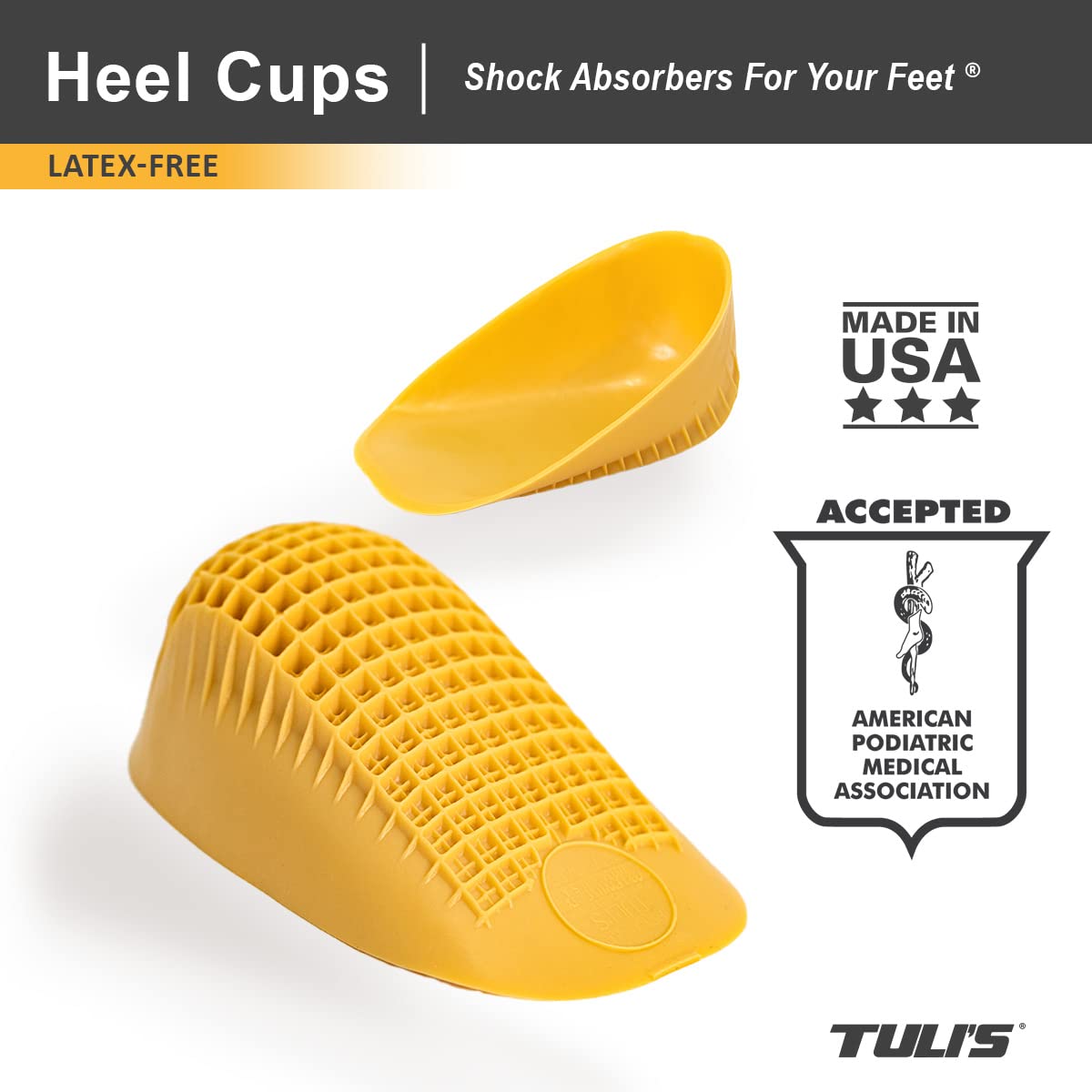 Tuli's Classic Heel Cups for Heel Pain Relief - Plantar Fasciitis Support Inserts, Yellow (Regular Size, Under 175lbs) - Comfortable Foot Cushions for Running, Walking & Standing All Day