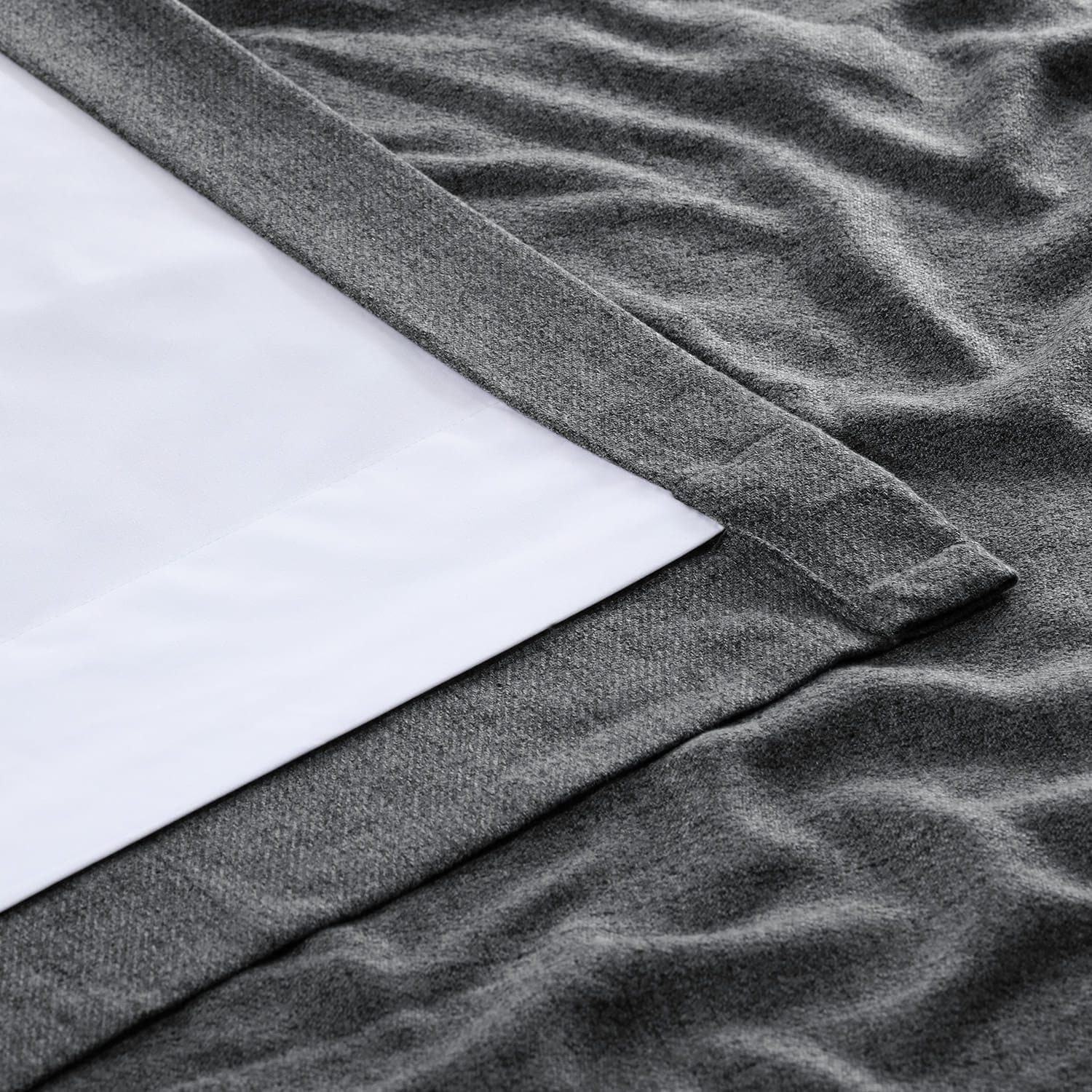 Modern Grey Grommet Blackout Curtains - Thermal Insulated Heathered Wool Weave Window Drapes for Bedroom, Living Room & Home Theater (Set of 2 Panels) - Perfect for Light Blocking, Energy Saving & Noise Reduction