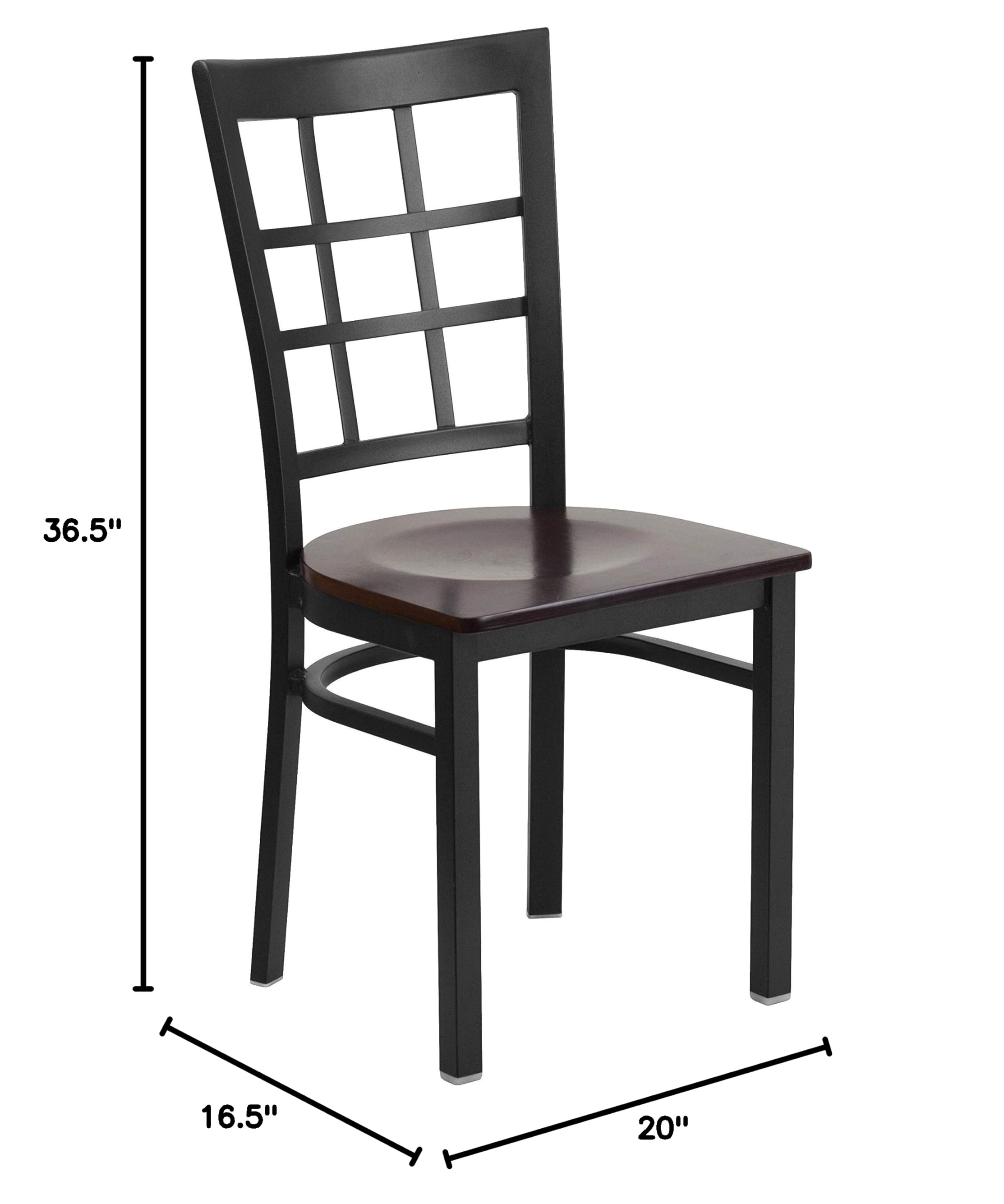2 Pack Black Metal Frame Restaurant Chairs with Walnut Wood Seat - Heavy Duty Commercial Dining Chairs for Cafe, Bistro, and Home Kitchen Use