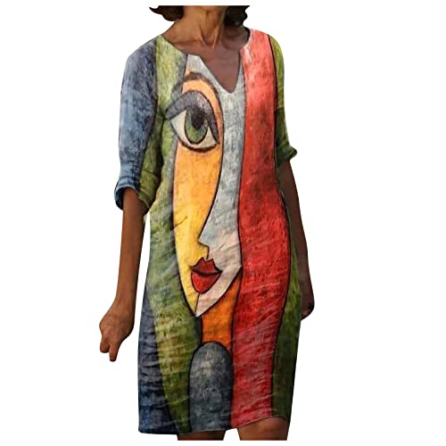 Women's Cotton Linen Summer Dress - Y2K Vintage Half Sleeve Casual Beach Tunic Dress for Plus Size | Perfect for Vacation, Boho Outfits & Ethnic Fashion