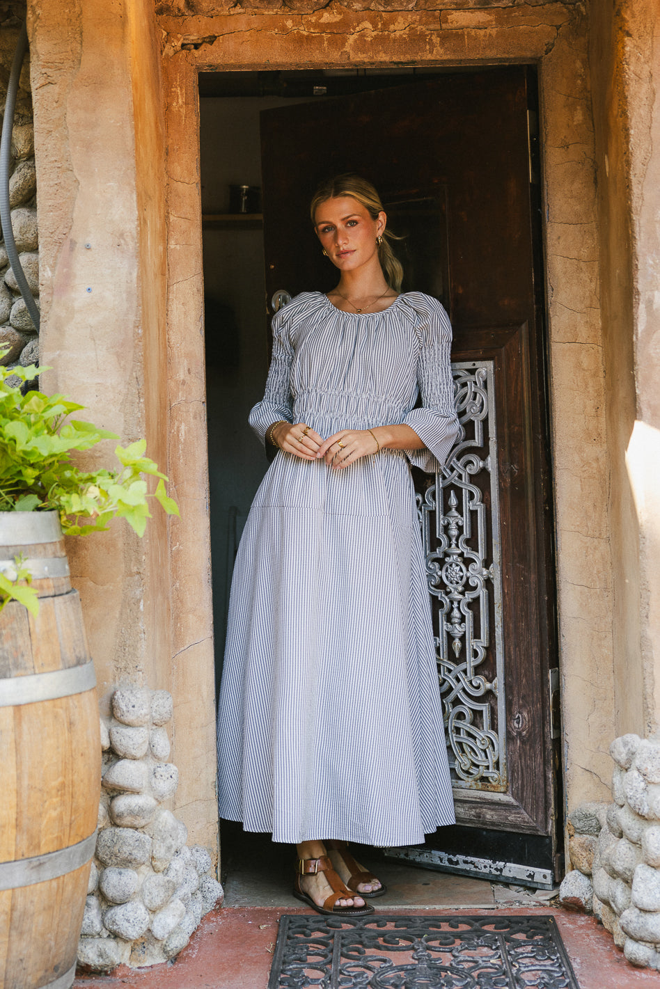 Kenny Stripe Smocked Maxi Dress for Women - Flowy Summer Beach Dress with Elastic Waist, Boho Chic Style - Perfect for Vacations, Weddings & Outdoor Events