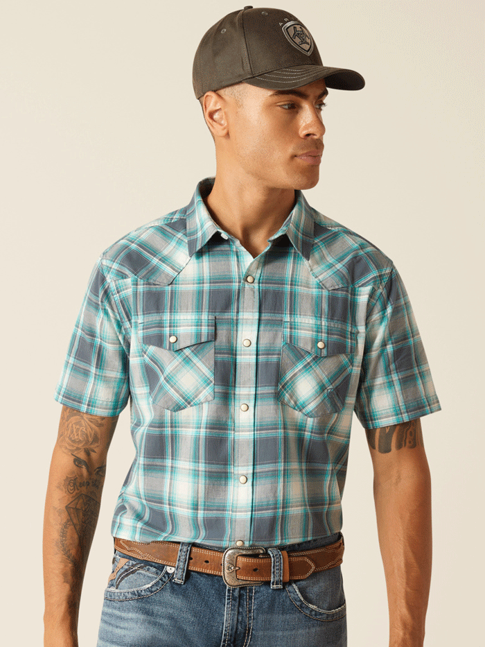 Ariat Men's Harrington Retro Fit Short Sleeve Shirt - Comfortable Casual Button-Up Shirt for Outdoor Activities, Work & Everyday Wear (Color: Egret)